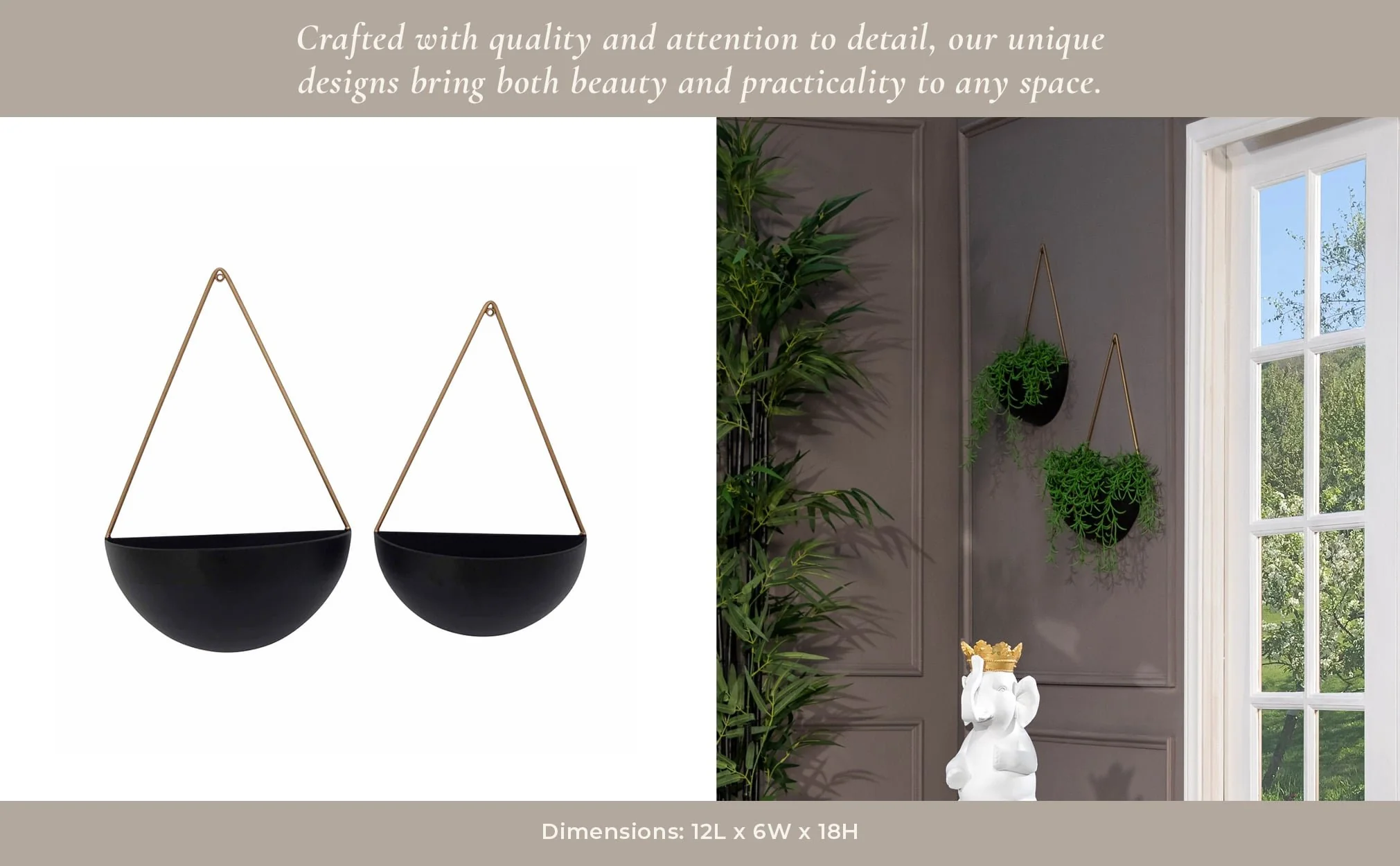 S/2 Metal Half Moon Wall Planters, Black - Image 7
