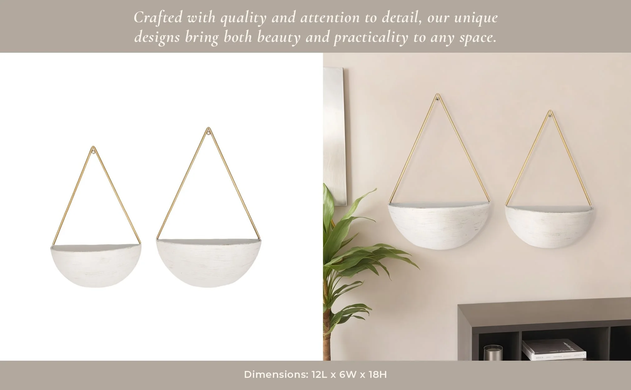 S/2 Metal Half Moon Wall Planters, White - Image 10