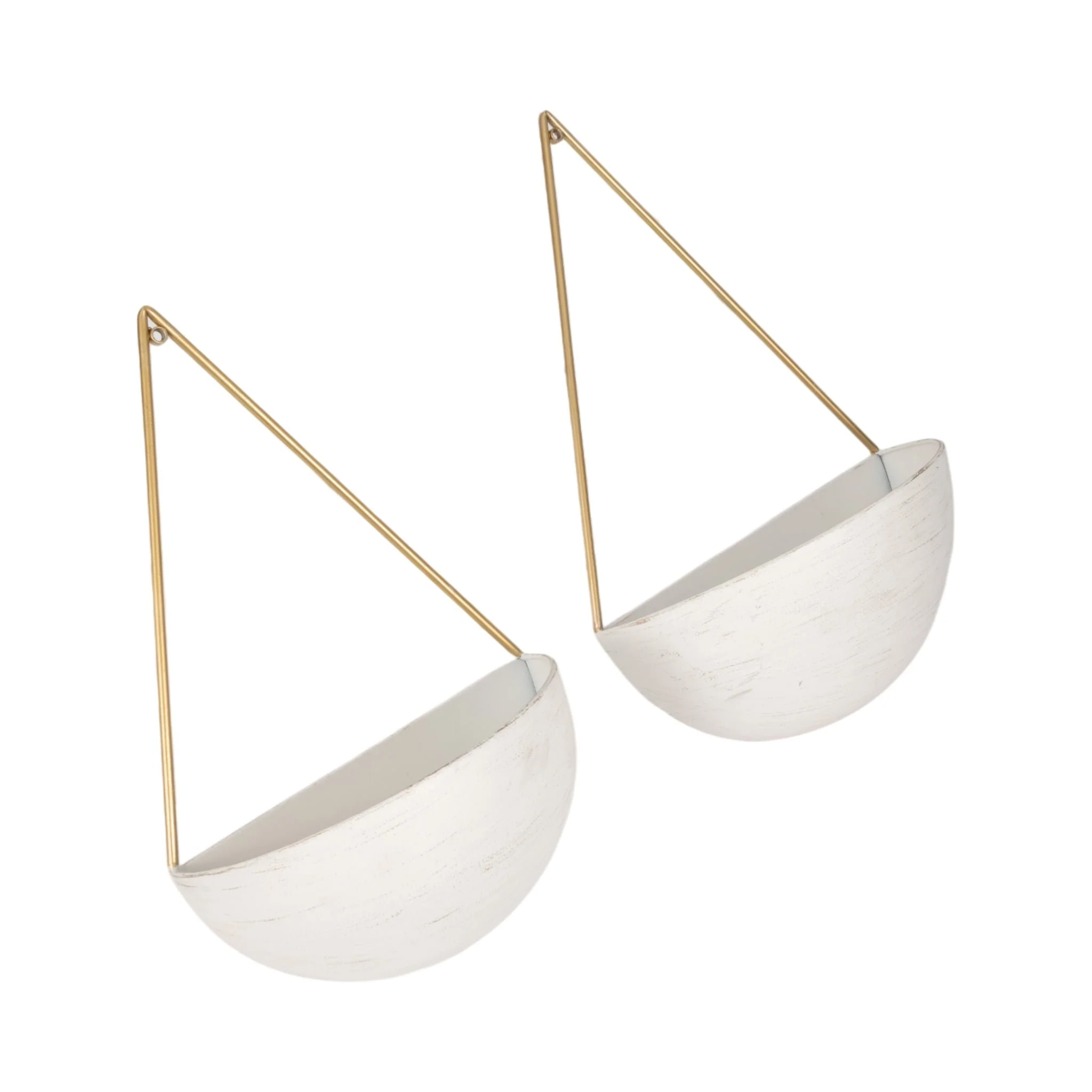 S/2 Metal Half Moon Wall Planters, White - Image 2