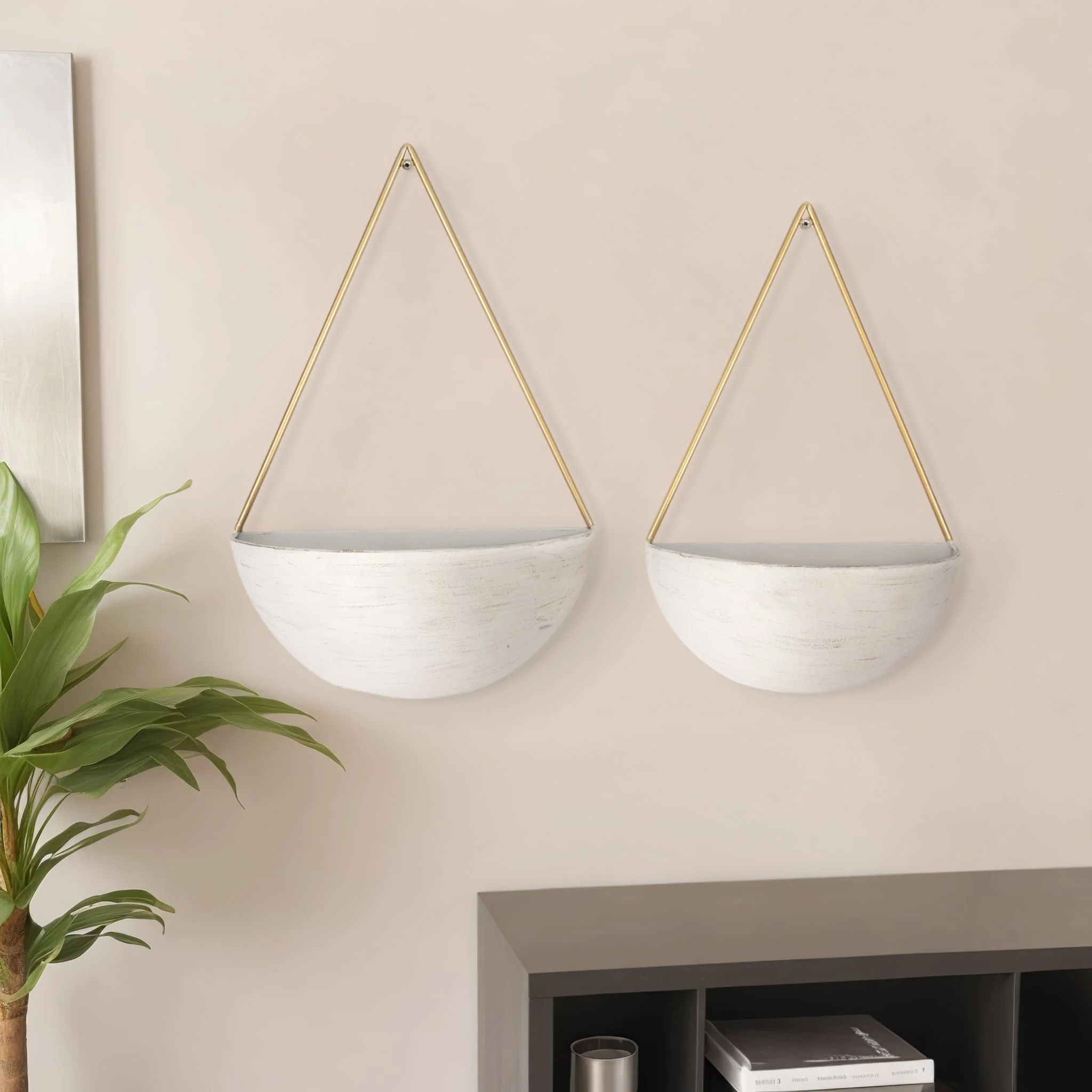 S/2 Metal Half Moon Wall Planters, White - Image 9