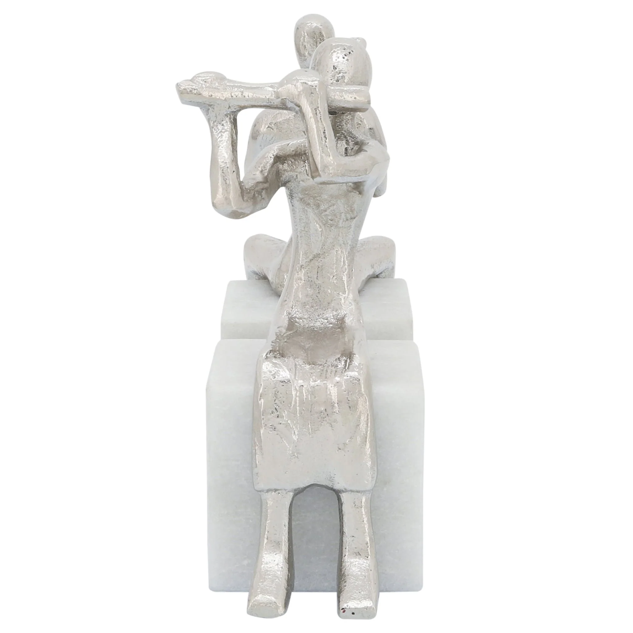 S/2 Metal Musicians On Marble Base, Silver - Image 6