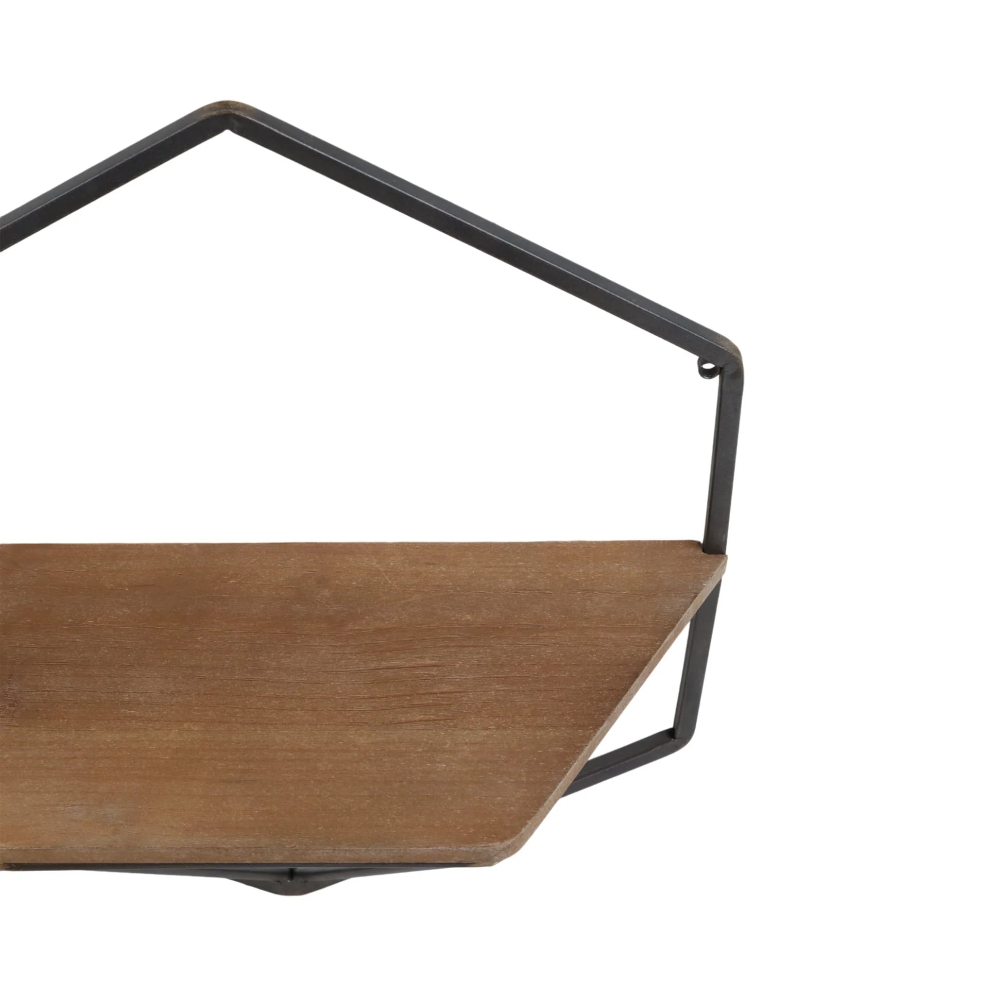 S/2 Metal / Wood Hexagon Wall Shelves, Brown - Image 5