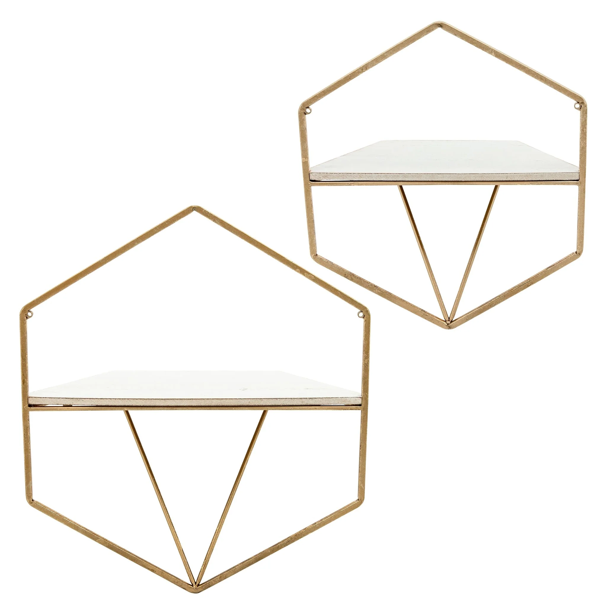S/2 Metal / Wood Hexagon Wall Shelves, Gold/wht - Image 4