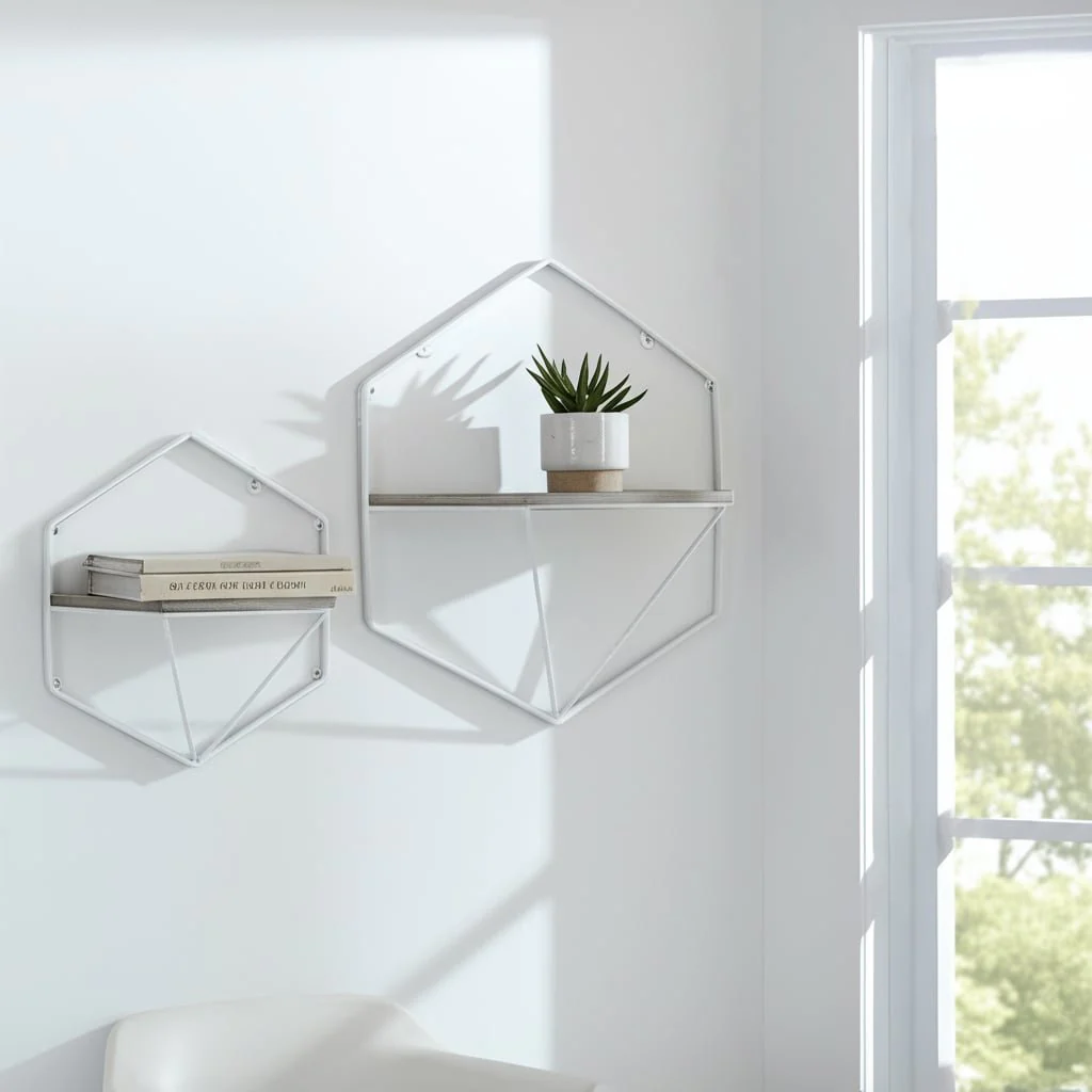 S/2 Metal / Wood Hexagon Wall Shelves, Wht/gray - Image 13