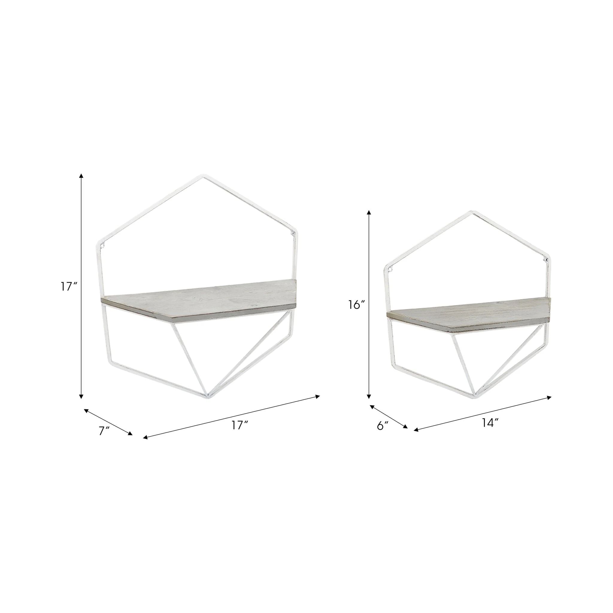 S/2 Metal / Wood Hexagon Wall Shelves, Wht/gray - Image 8