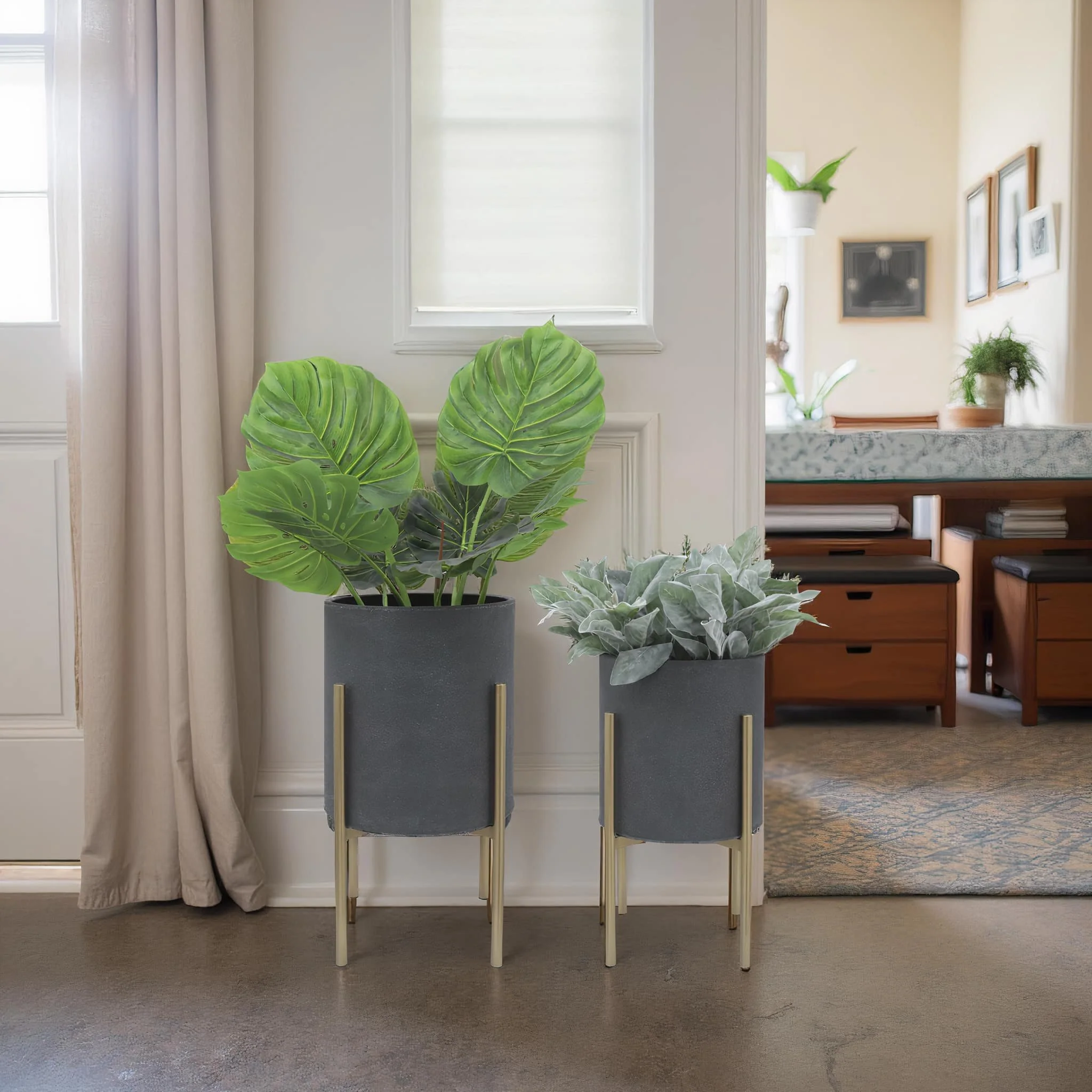 S/2 Planter On Metal Stand, Gray/gld - Image 11