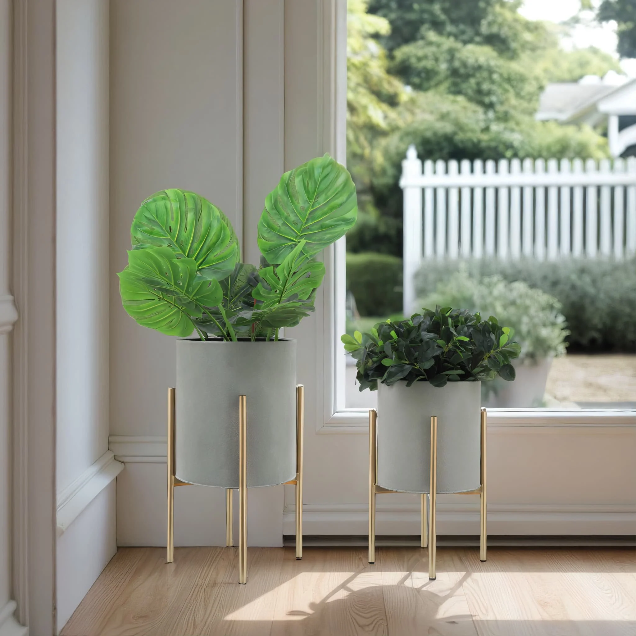 S/2 Planter On Metal Stand, Putty/gld - Image 11