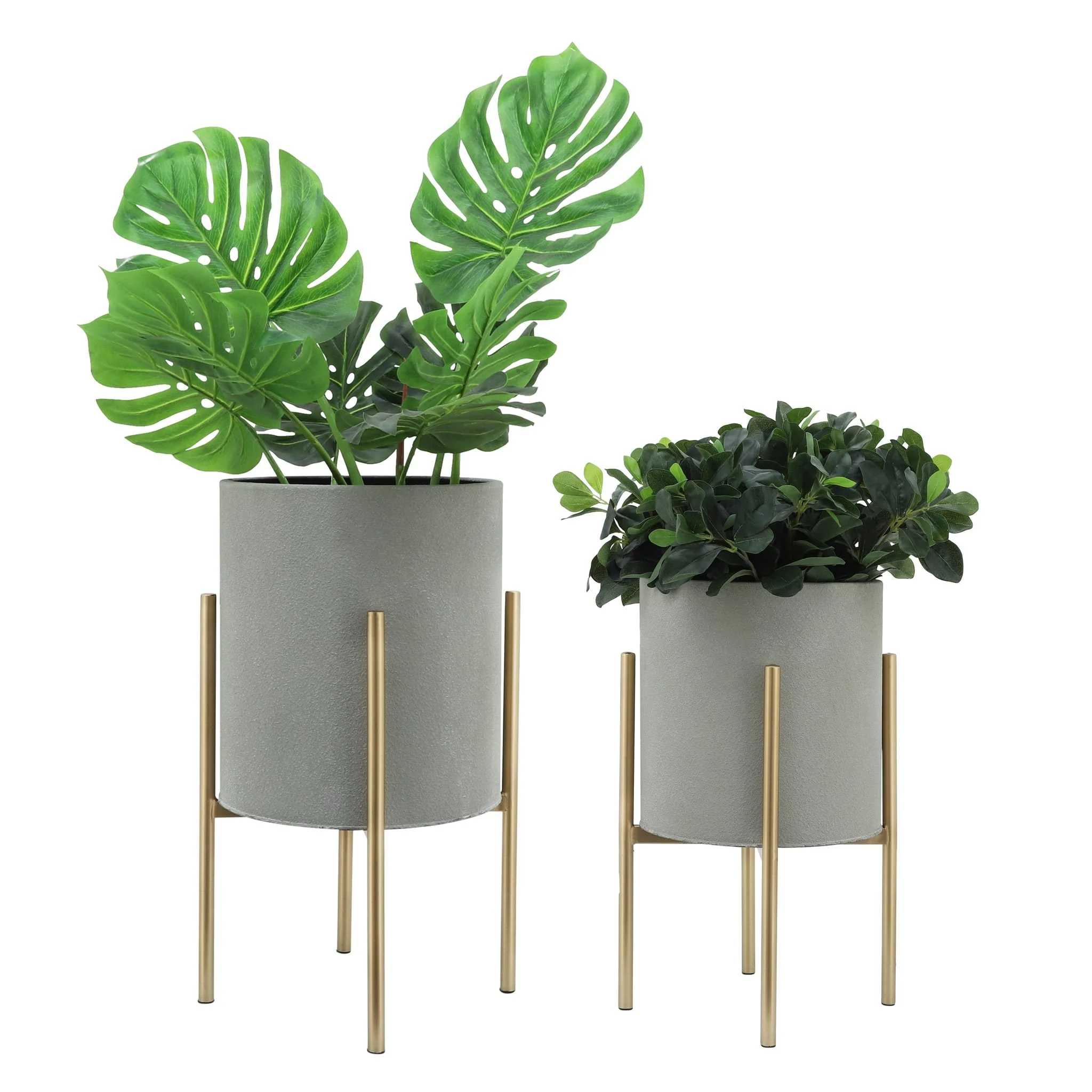 S/2 Planter On Metal Stand, Putty/gld - Image 2