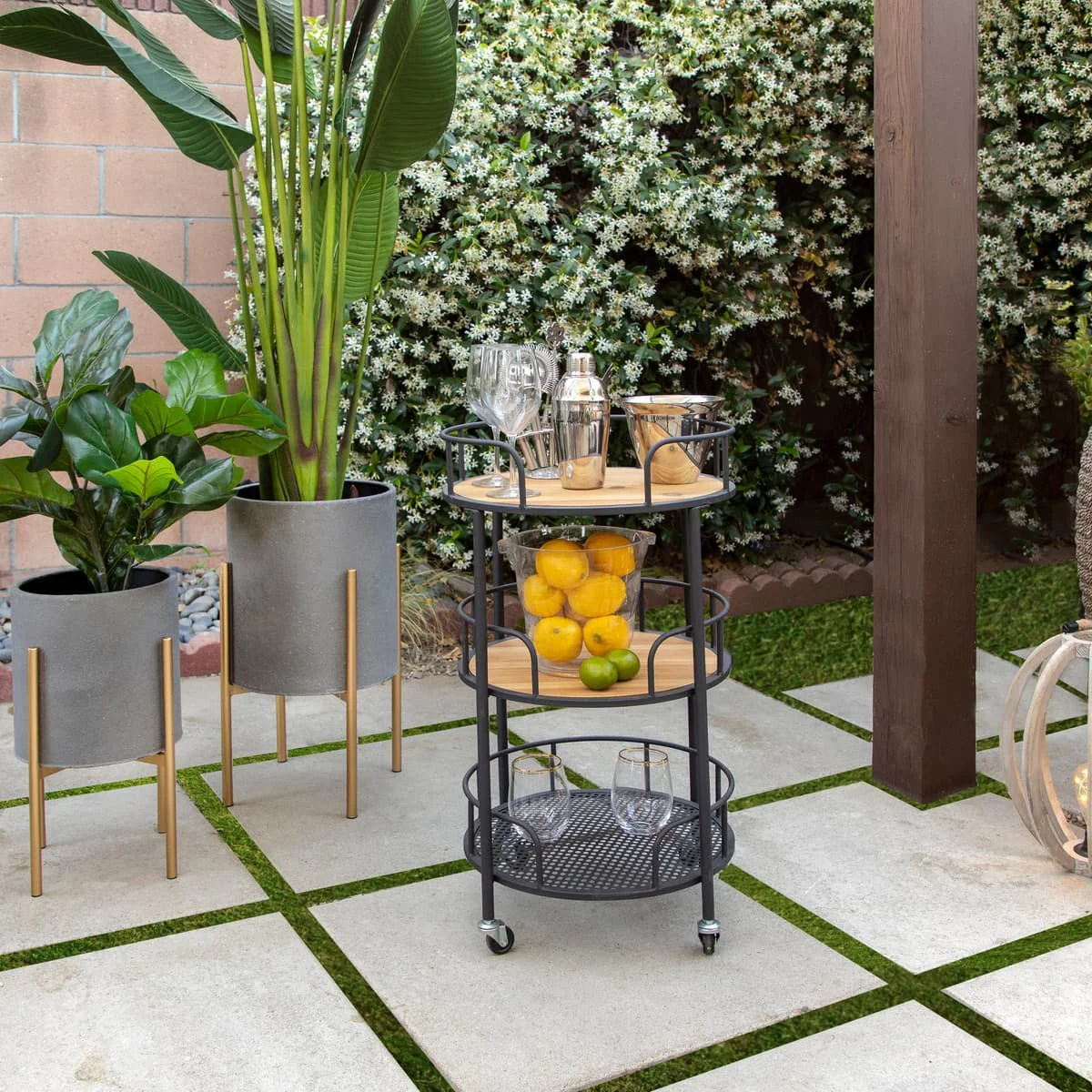 S/2 Planter On Metal Stand, Putty/gld - Image 9