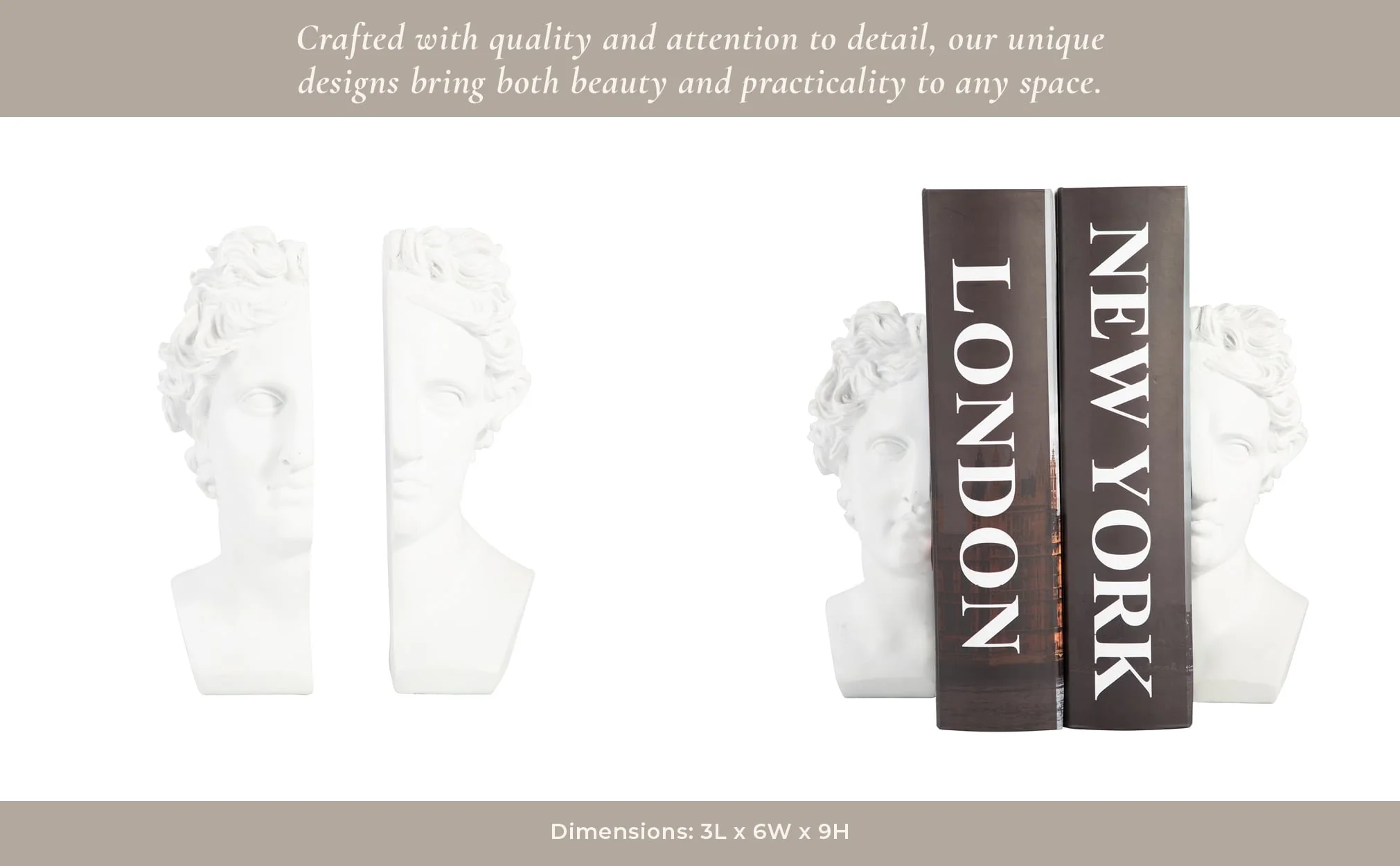 S/2 Resin, 9" Greek Goddess Bookends, White - Image 12