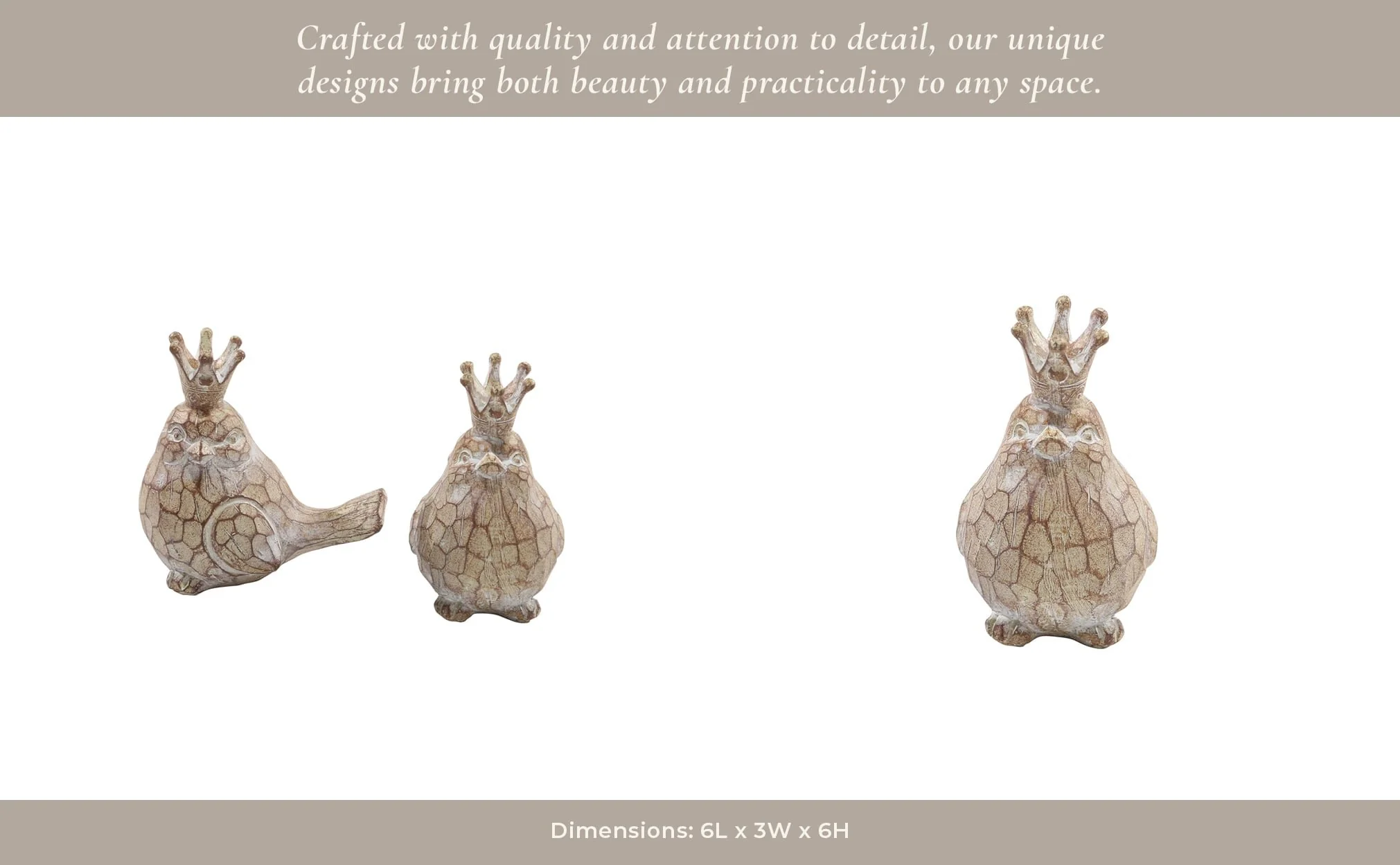 S/2 Resin Birds W/crowns, Brown - Image 10