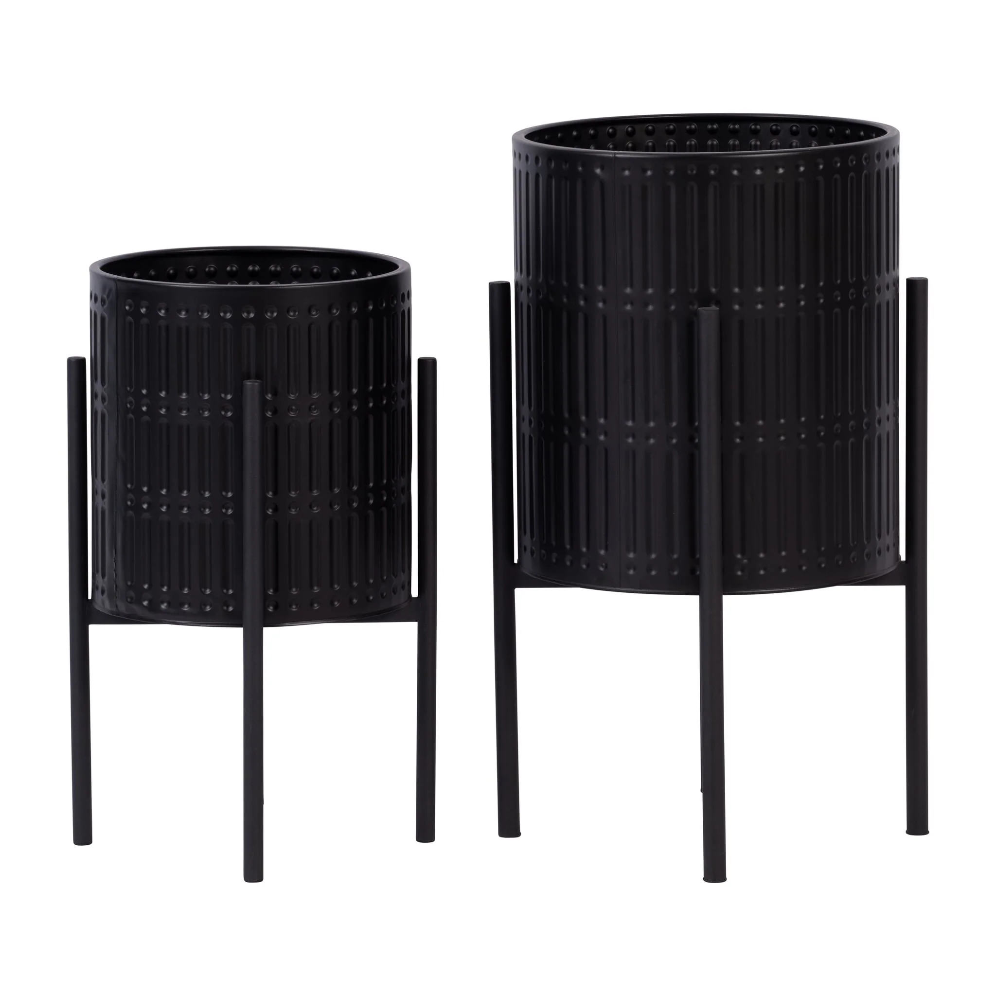 S/2 Ridged Planters In Metal Stand, Black - Image 3