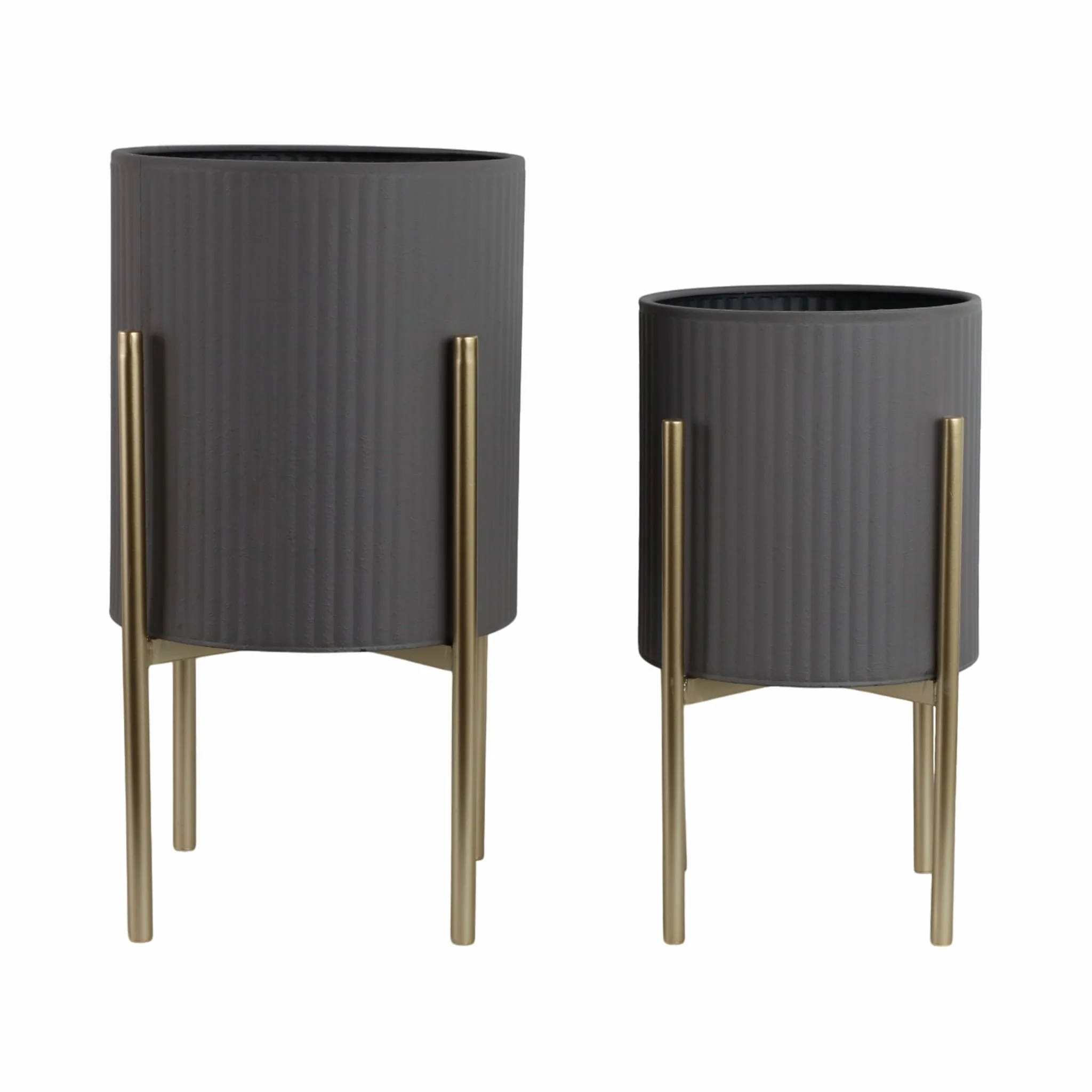 S/2 Ridges Planter On Metal Stand, Gray/gld