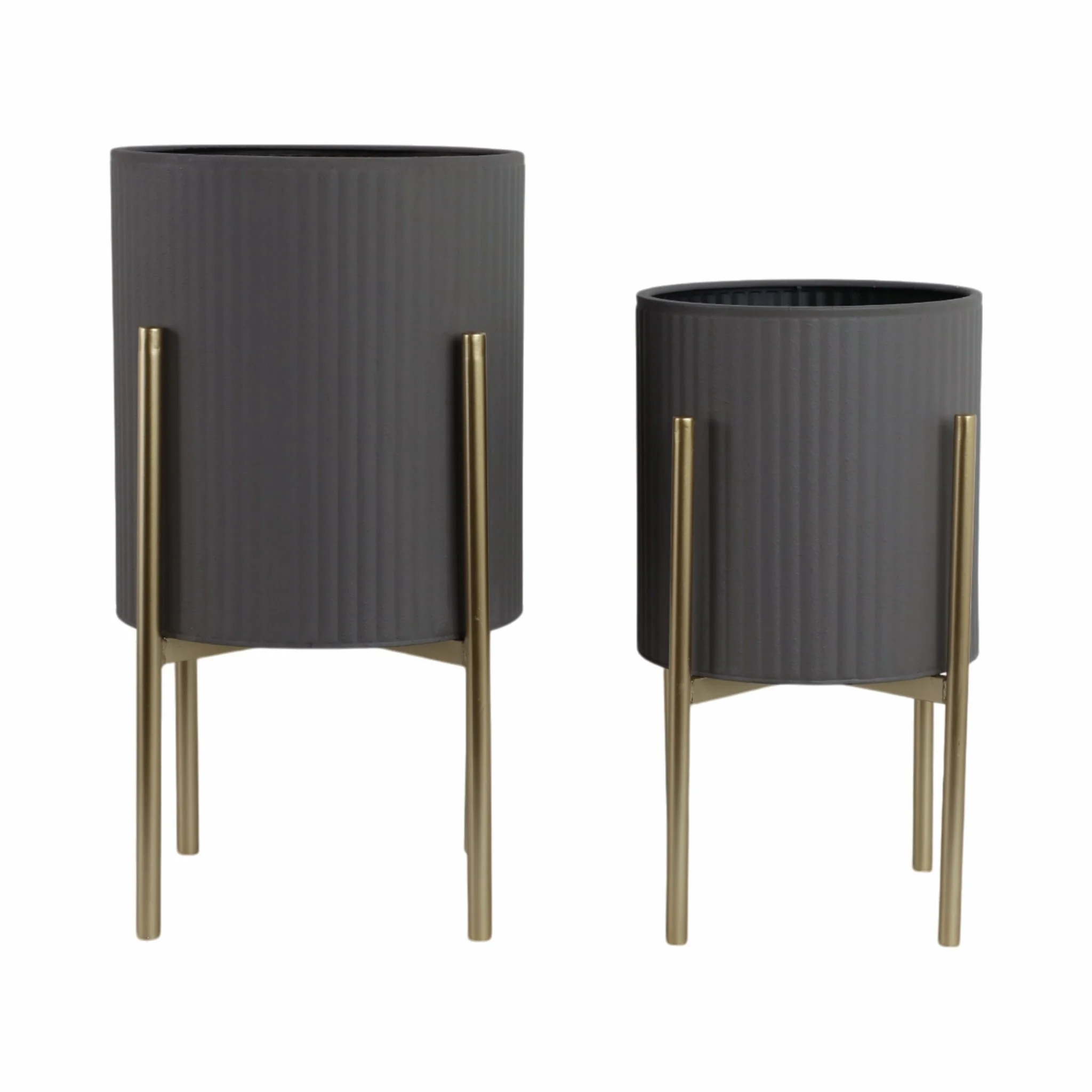 S/2 Ridges Planter On Metal Stand, Gray/gld - Image 3
