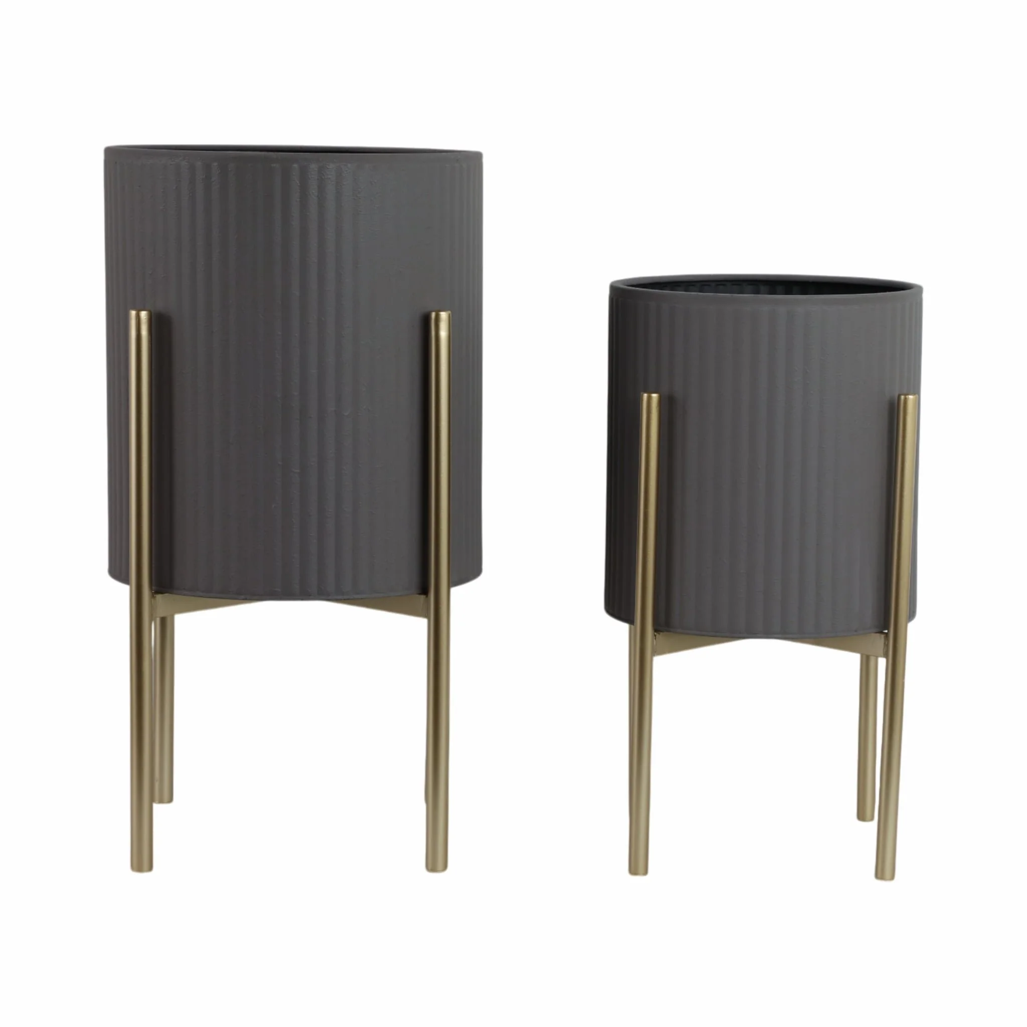 S/2 Ridges Planter On Metal Stand, Gray/gld - Image 4