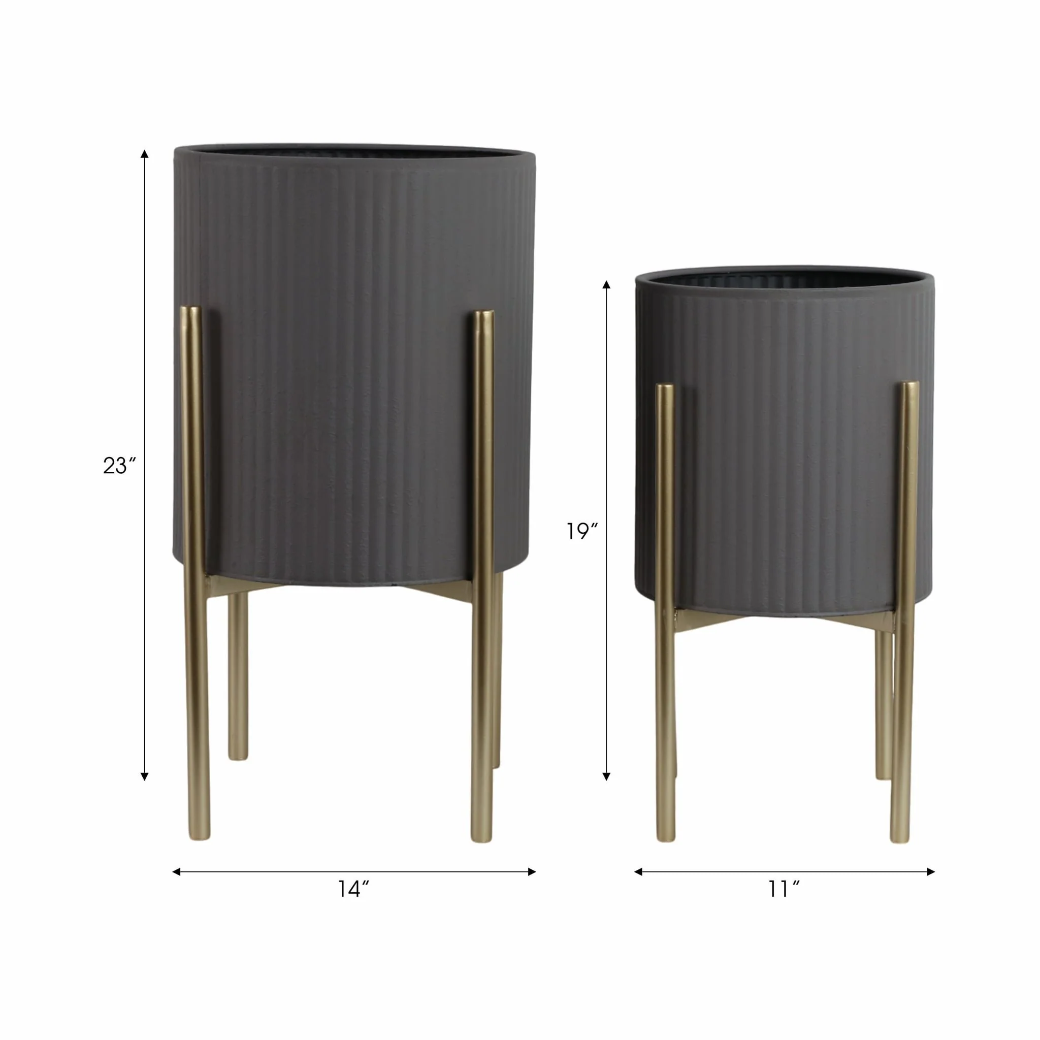 S/2 Ridges Planter On Metal Stand, Gray/gld - Image 8