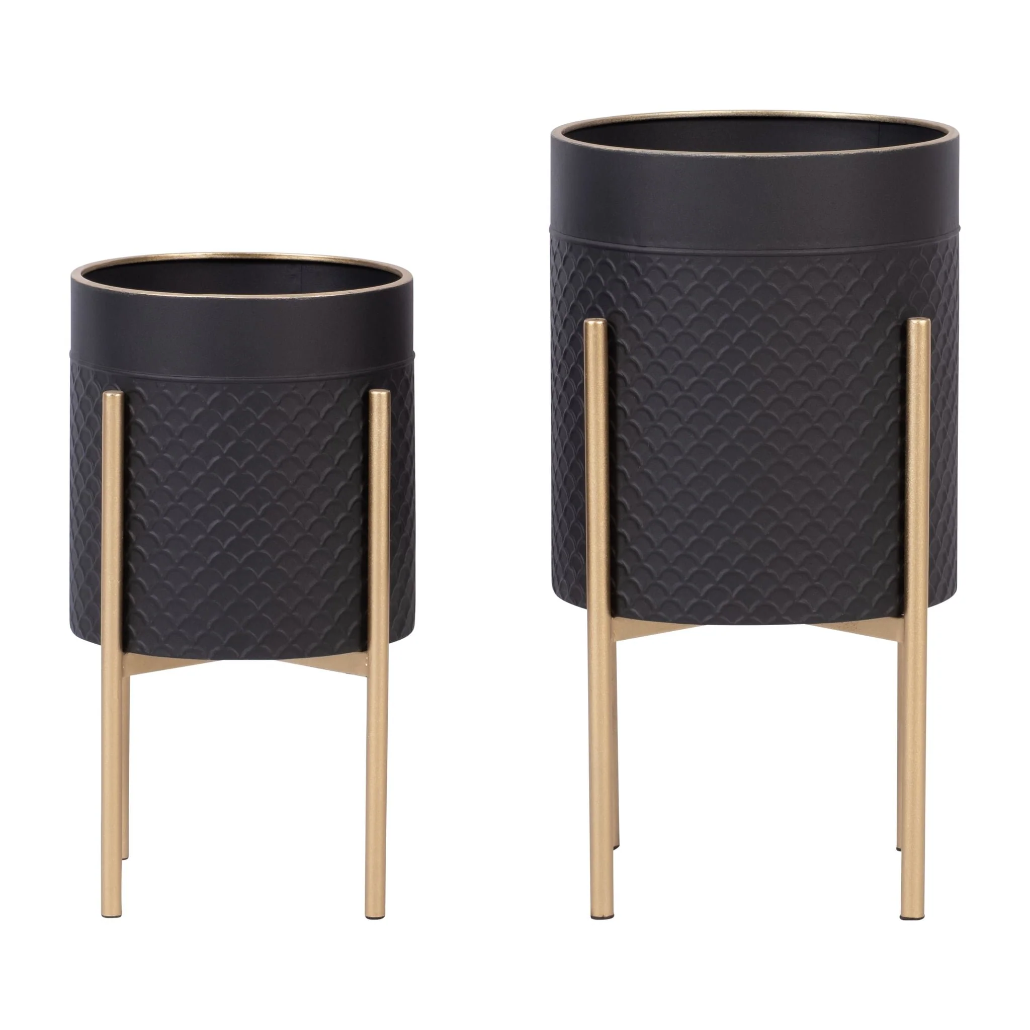 S/2 Scales Planter On Metal Stand, Blk/gld - Image 3