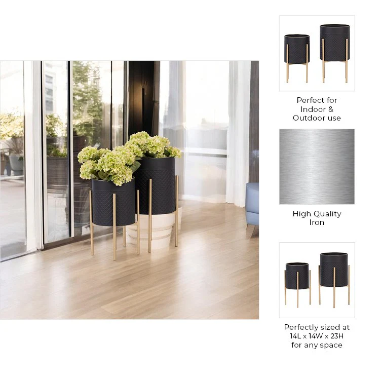 S/2 Scales Planter On Metal Stand, Blk/gld - Image 5