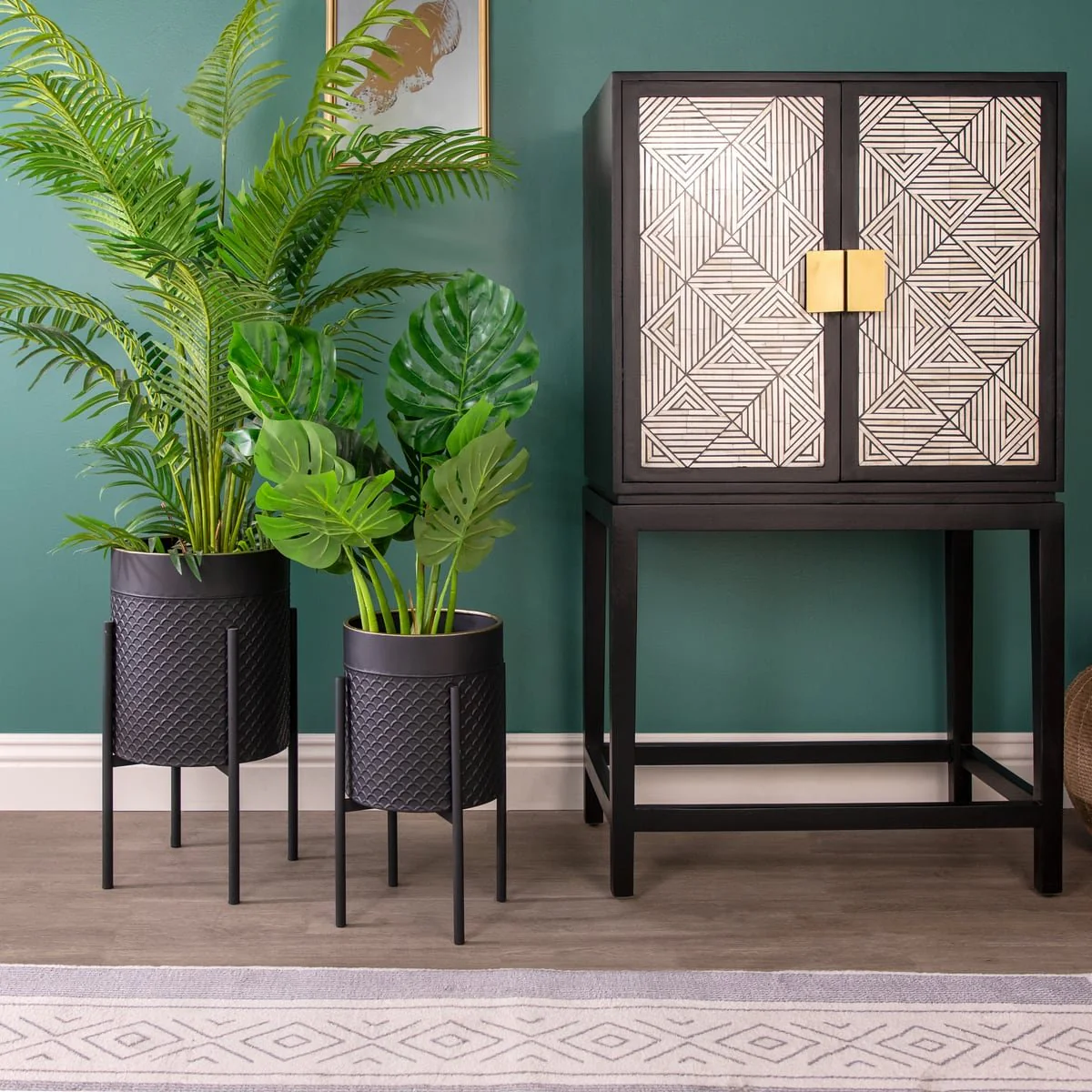 S/2 Scales Planter On Metal Stand, Blk/gld - Image 6