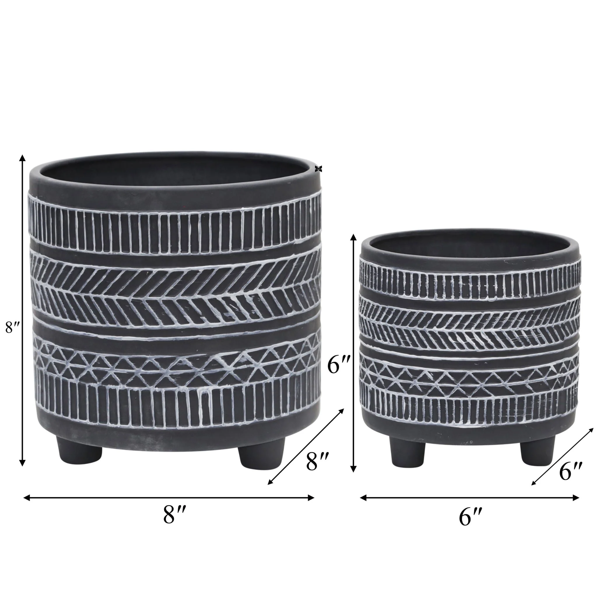 S/2  Tribal Look Footed Planter 6/8", Black - Image 3