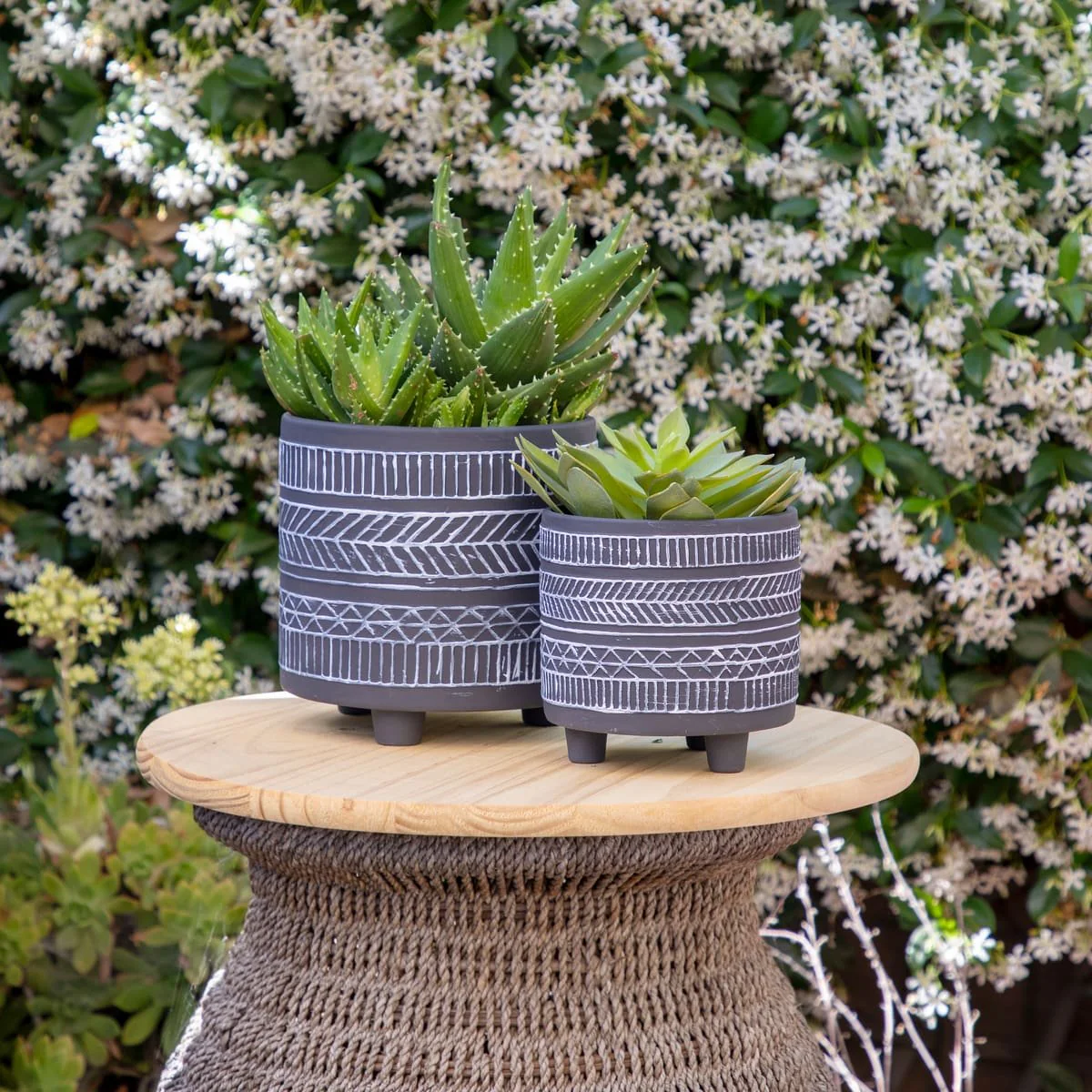 S/2  Tribal Look Footed Planter 6/8", Black - Image 5