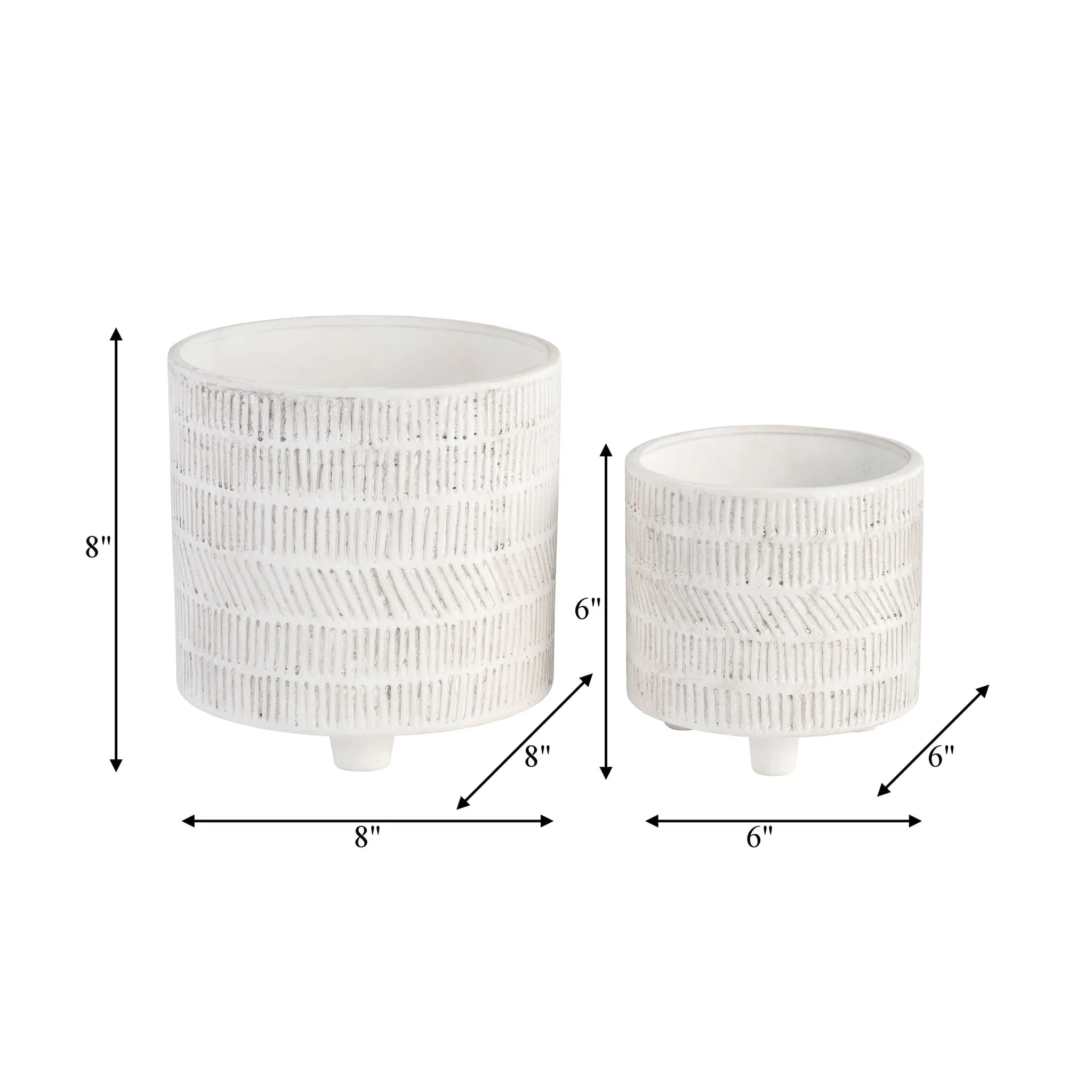 S/2 Tribal Look Footed Planter 6/8", Ivory - Image 6