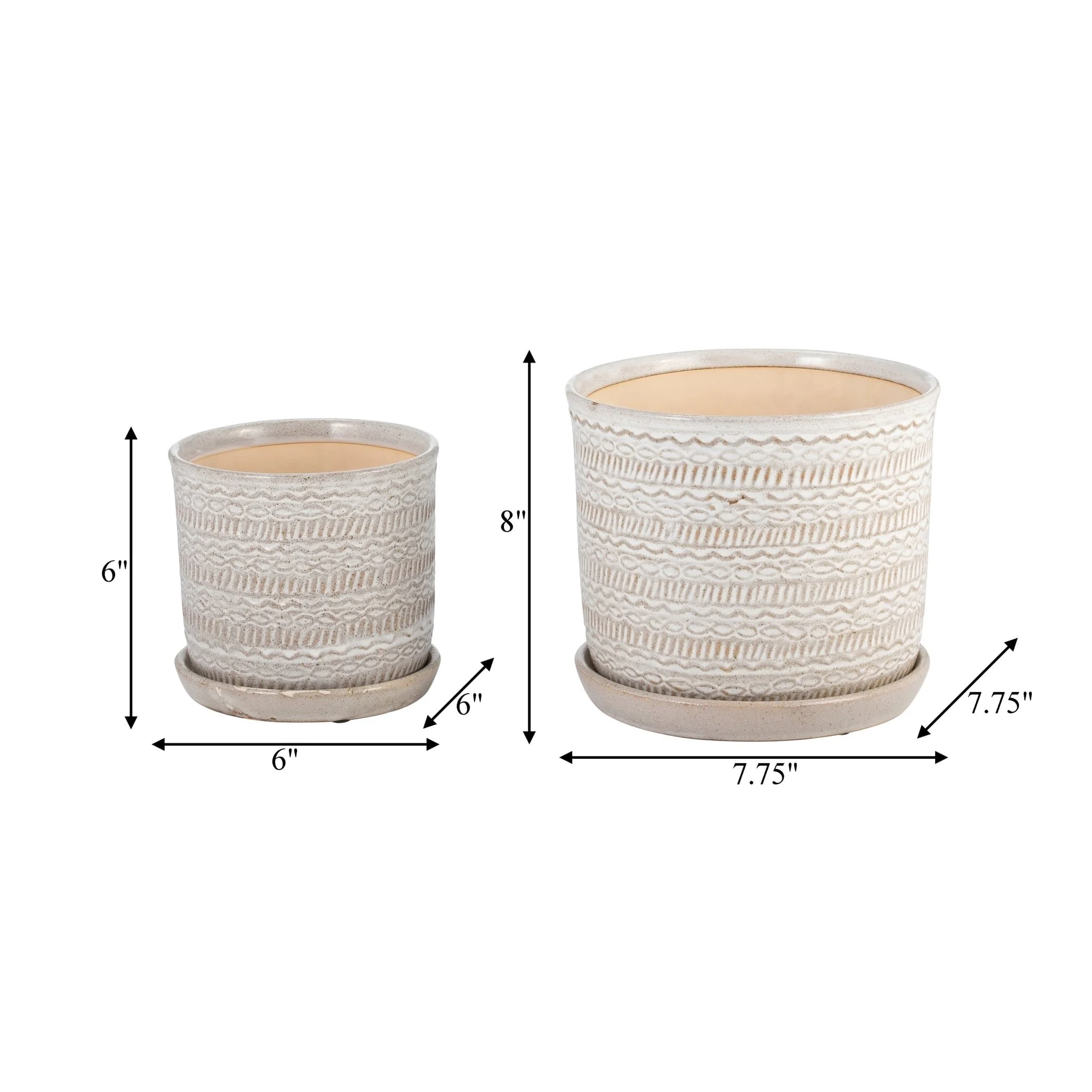 S/2  Tribal Planter 6/8" W/ Saucer, Beige - Image 7