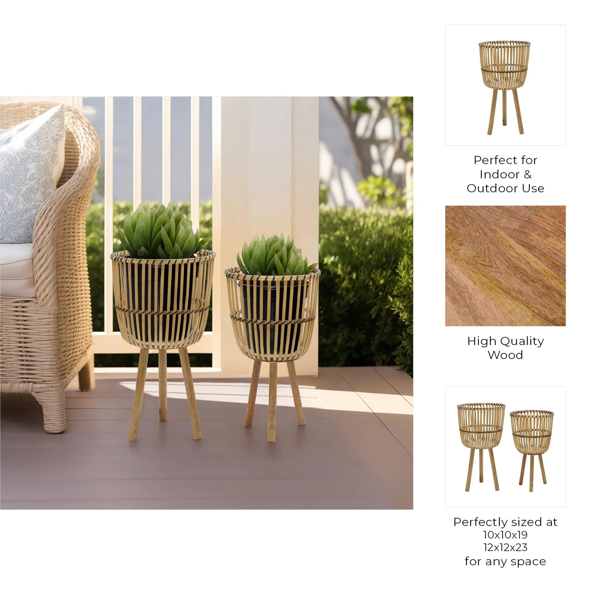 S/2 Wicker Footed Planters 10/12", Natural - Image 7