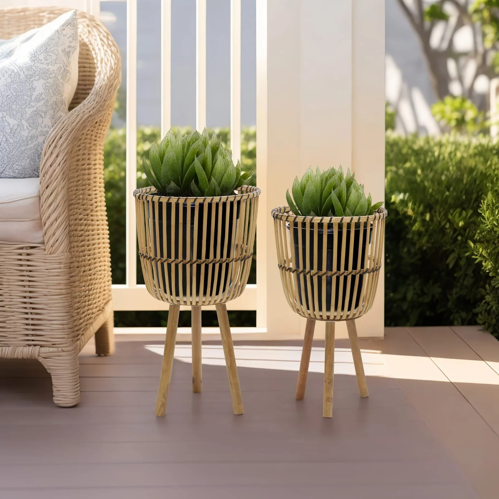 S/2 Wicker Footed Planters 10/12", Natural - Image 9