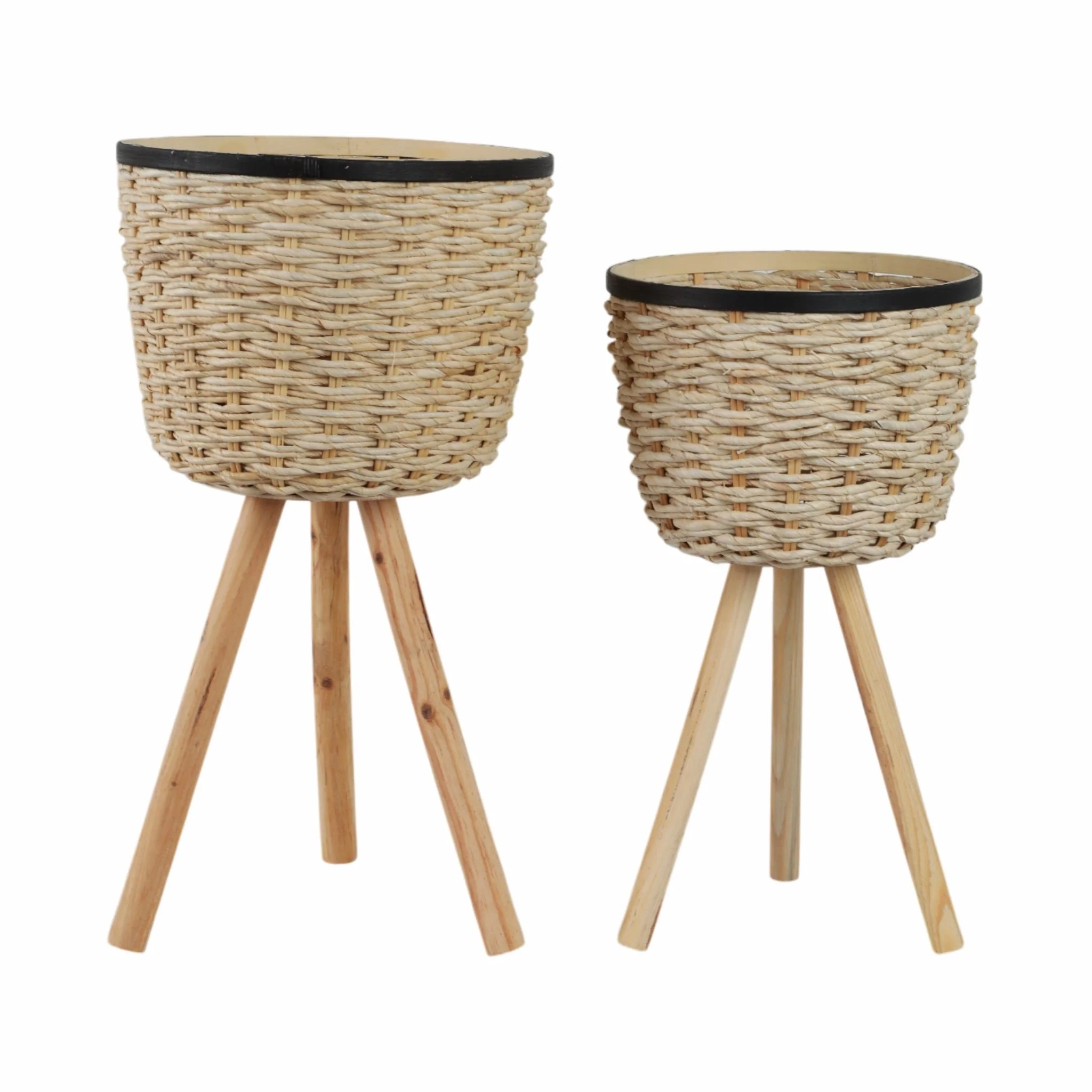 S/2 Wicker Footed Planters, White - Image 3