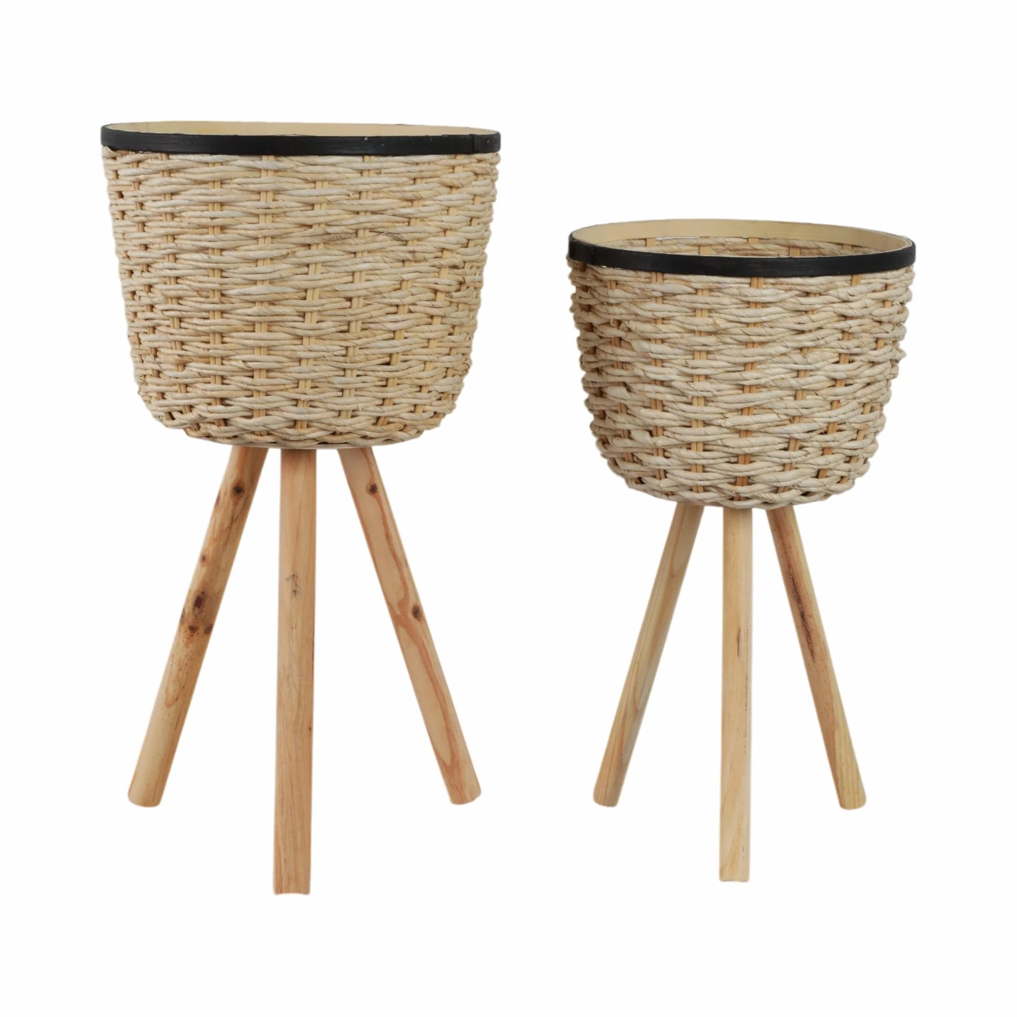 S/2 Wicker Footed Planters, White - Image 4