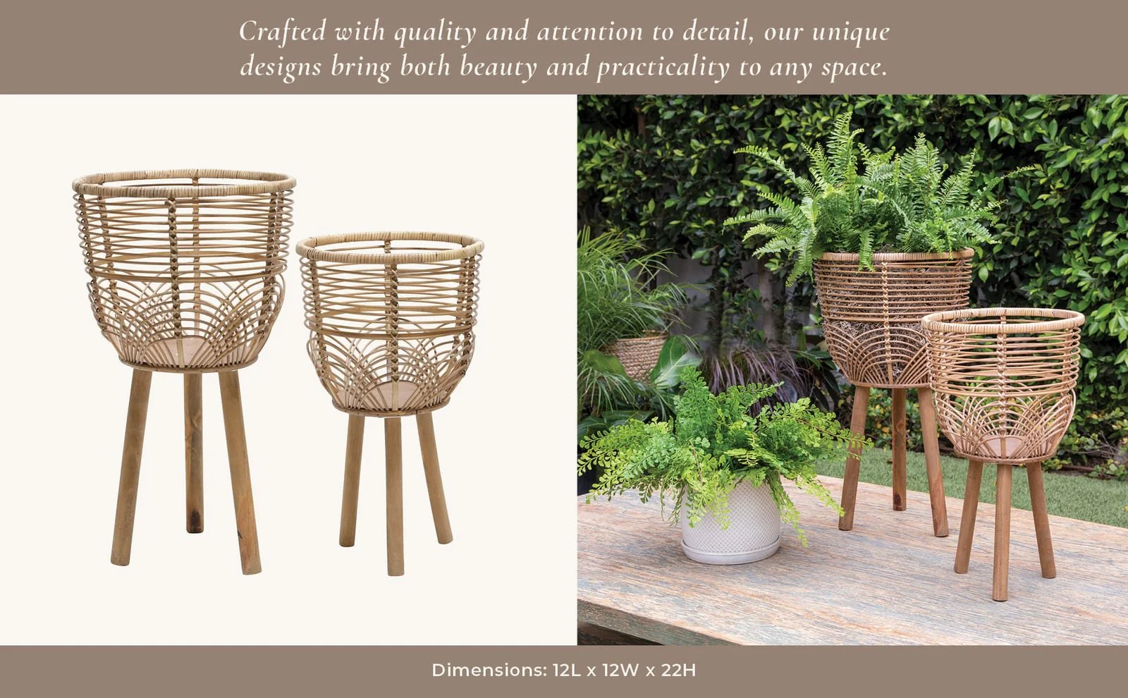 S/2 Wicker Planters 10/12", Natural - Image 10
