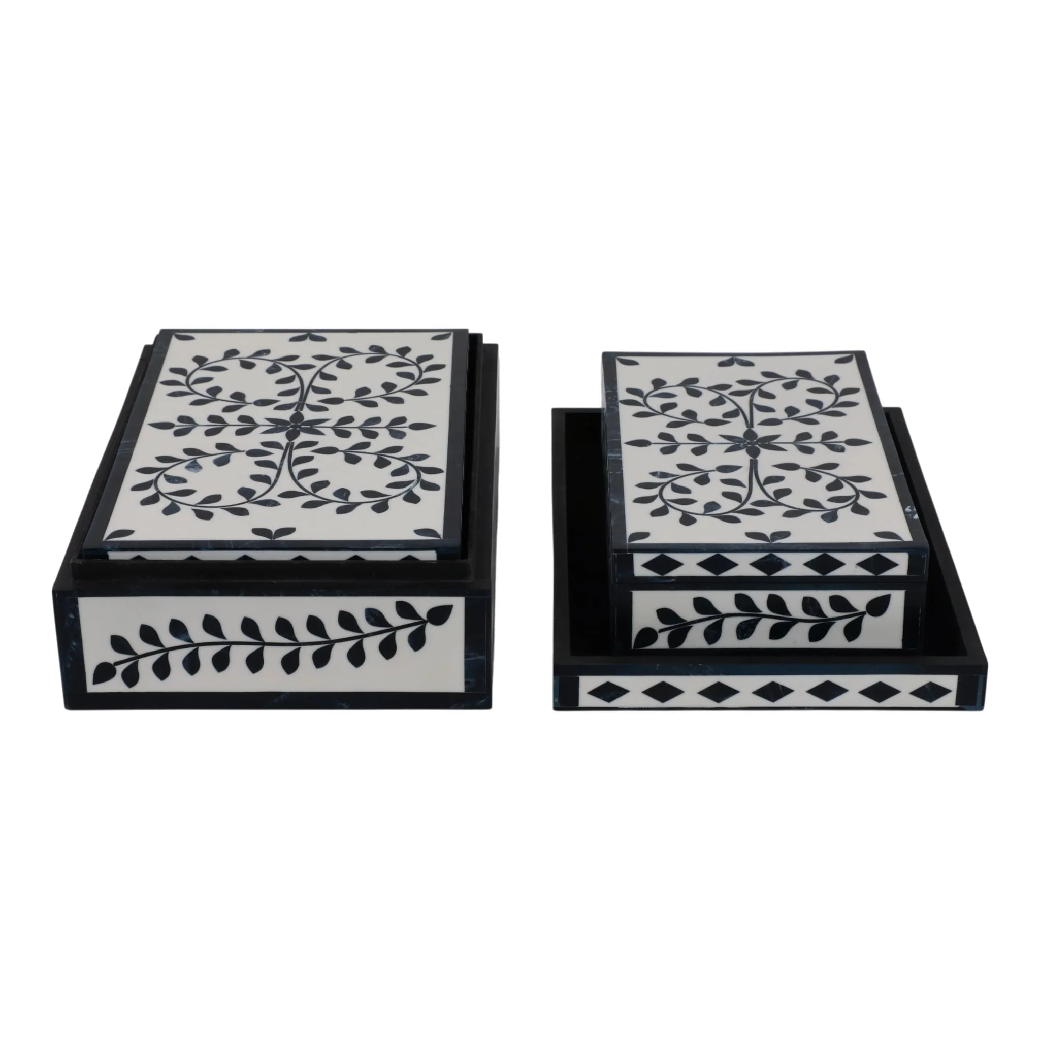 S/3 10/11/12" Blue Petals Boxes, White/blue - Image 3