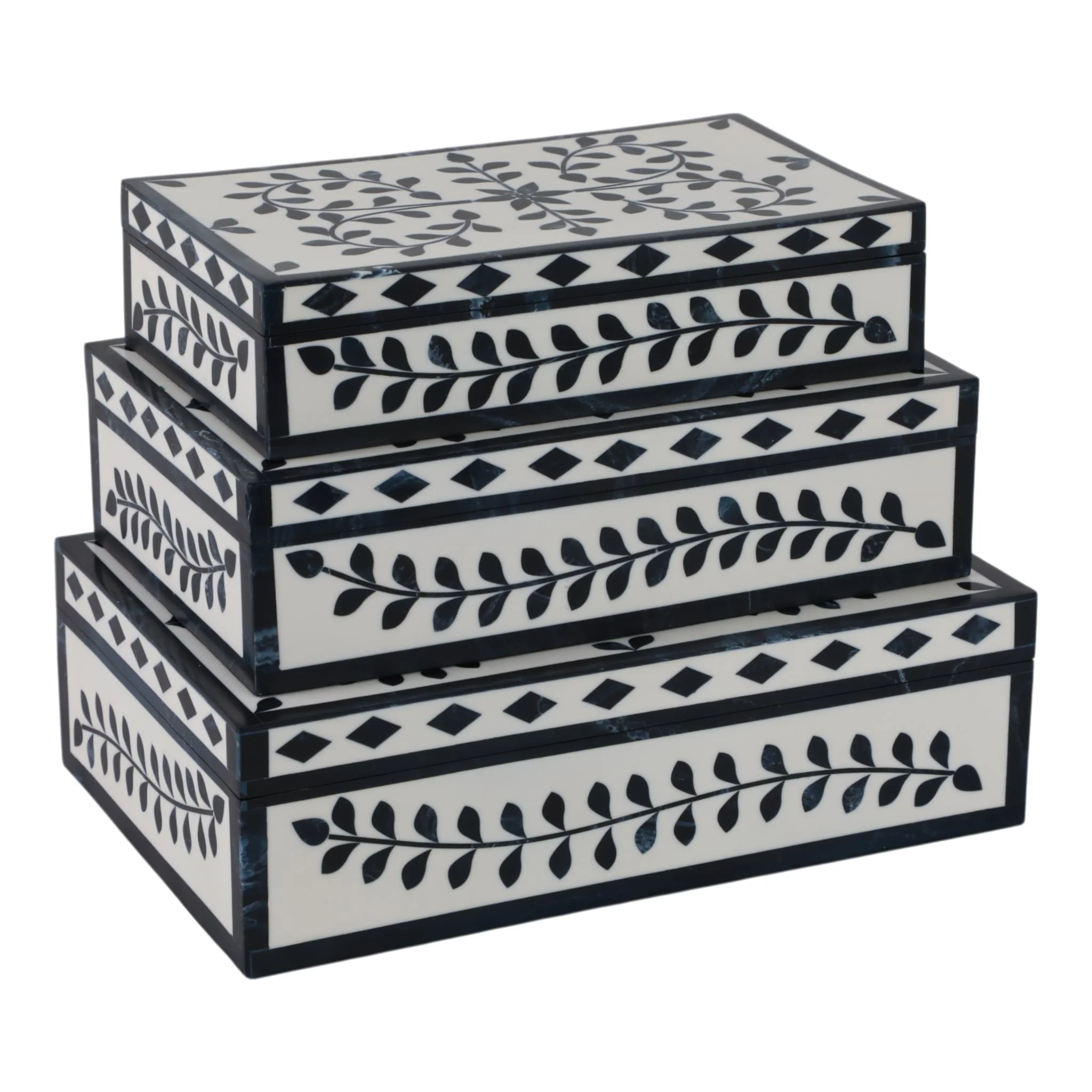 S/3 10/11/12" Blue Petals Boxes, White/blue - Image 5