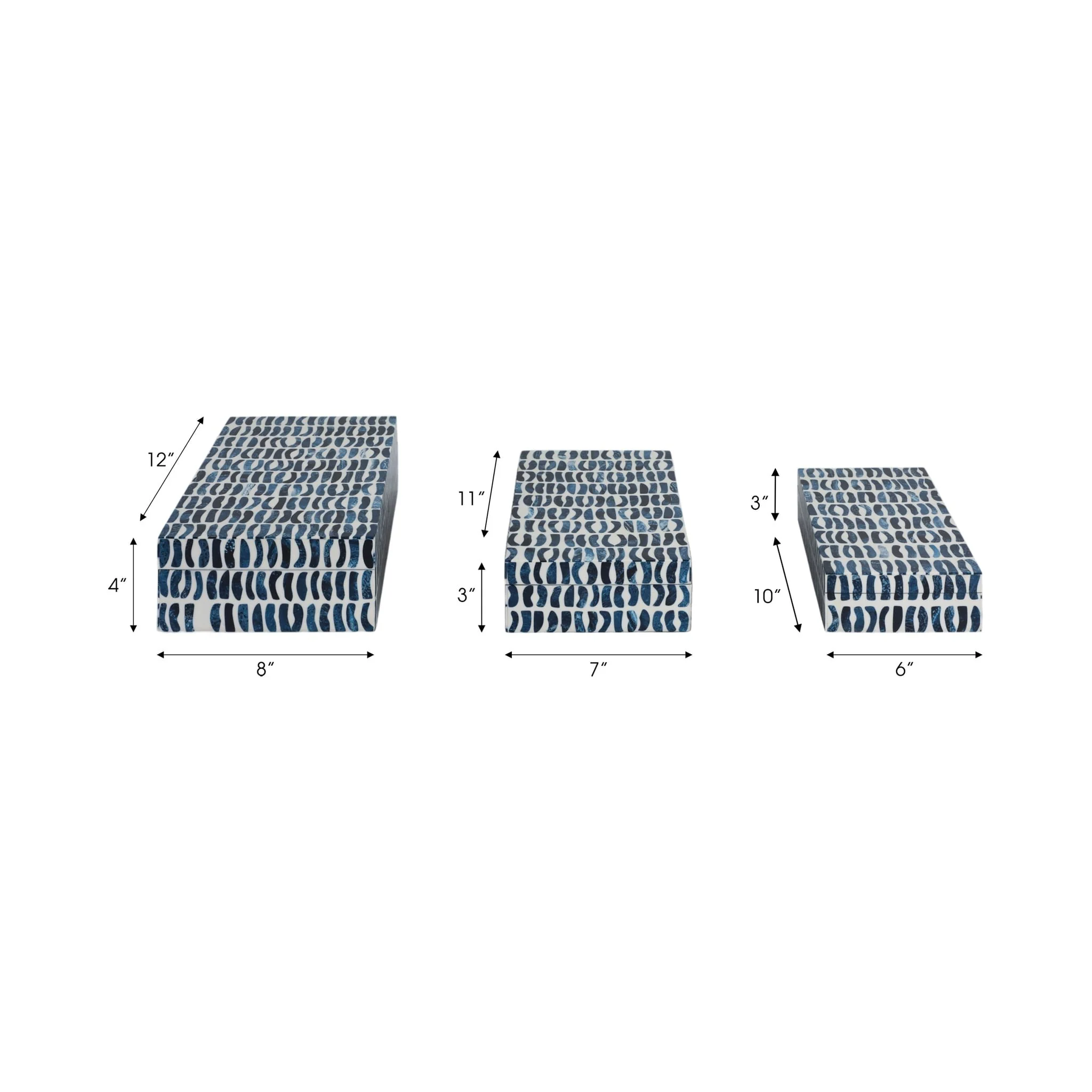 S/3 10/11/12" Boxes With Inlay Pieces, Blue/white - Image 7