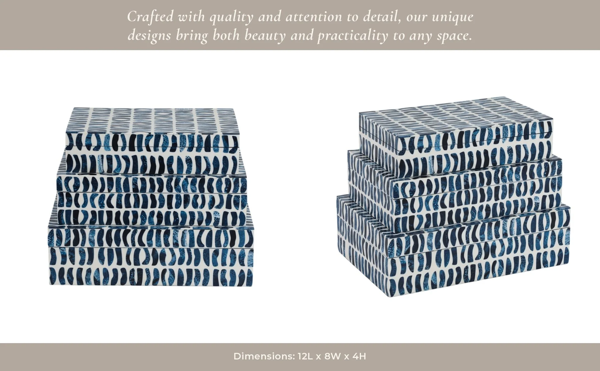 S/3 10/11/12" Boxes With Inlay Pieces, Blue/white - Image 9