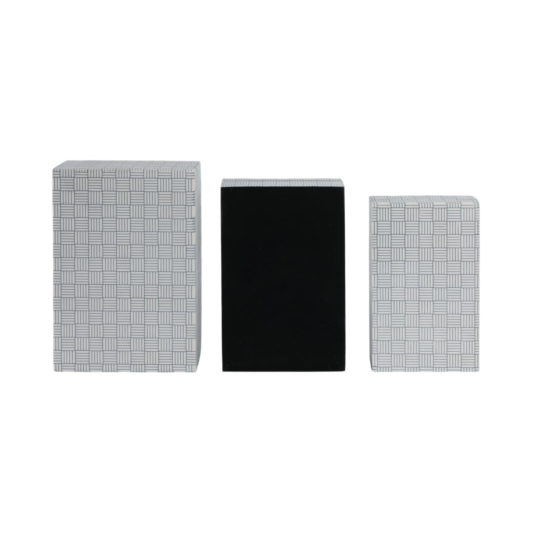 S/3 10/11/12" Checkerboard Etched Boxes, White/bla - Image 3