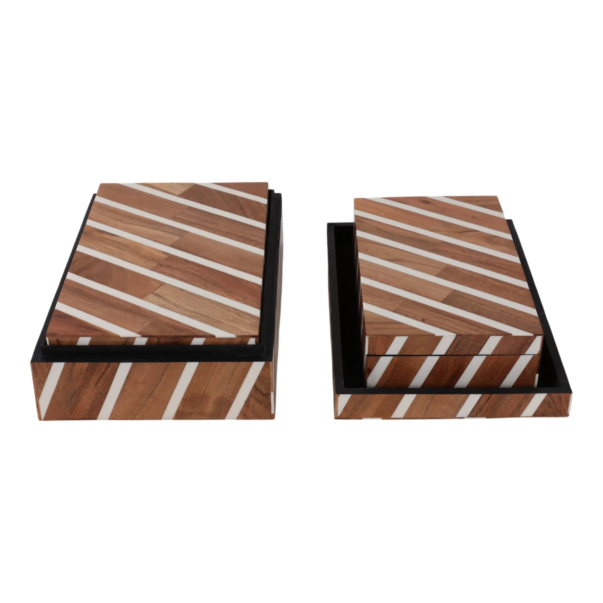 S/3 10/11/12" Diagonal Lines Boxes, Natural/ivory - Image 4