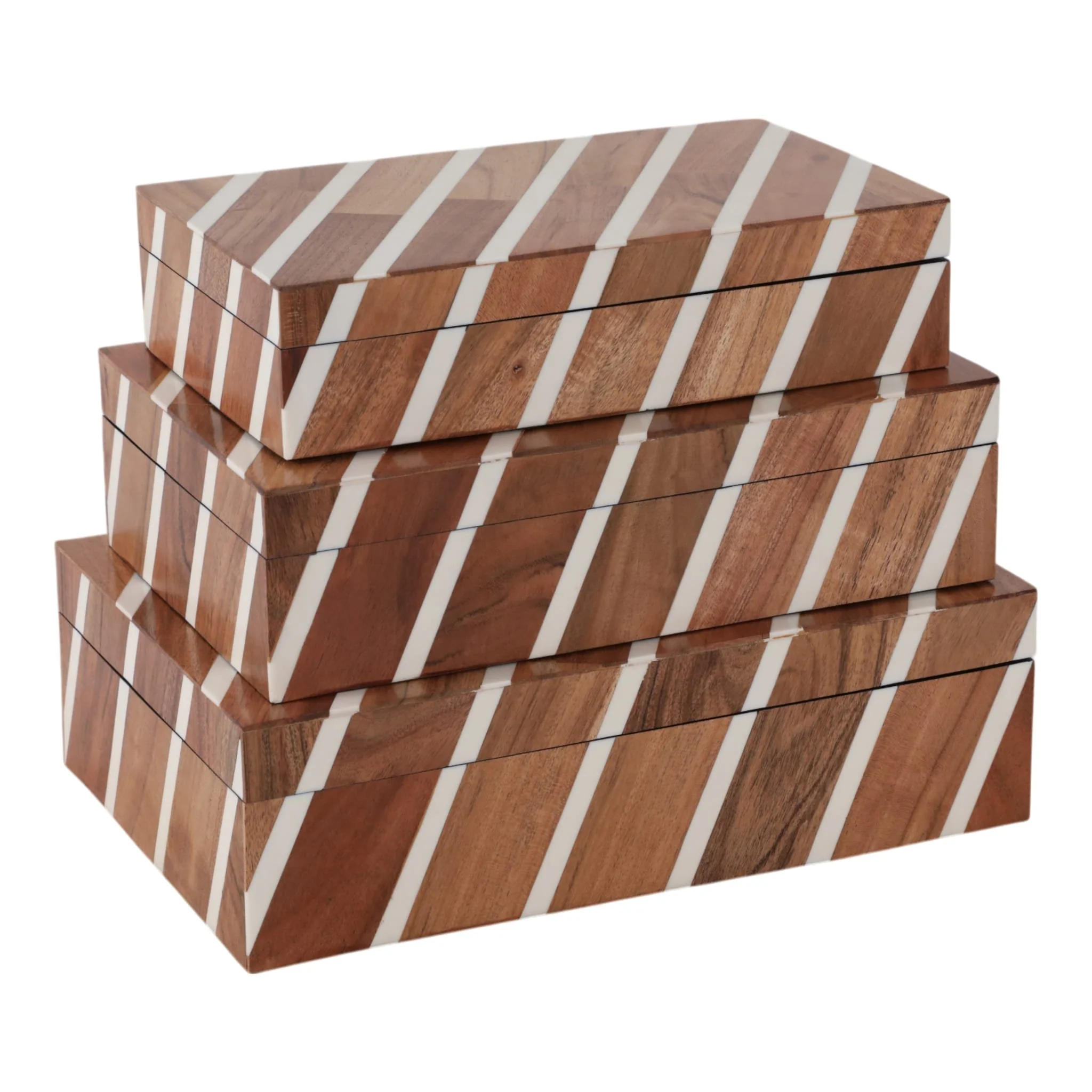 S/3 10/11/12" Diagonal Lines Boxes, Natural/ivory - Image 6