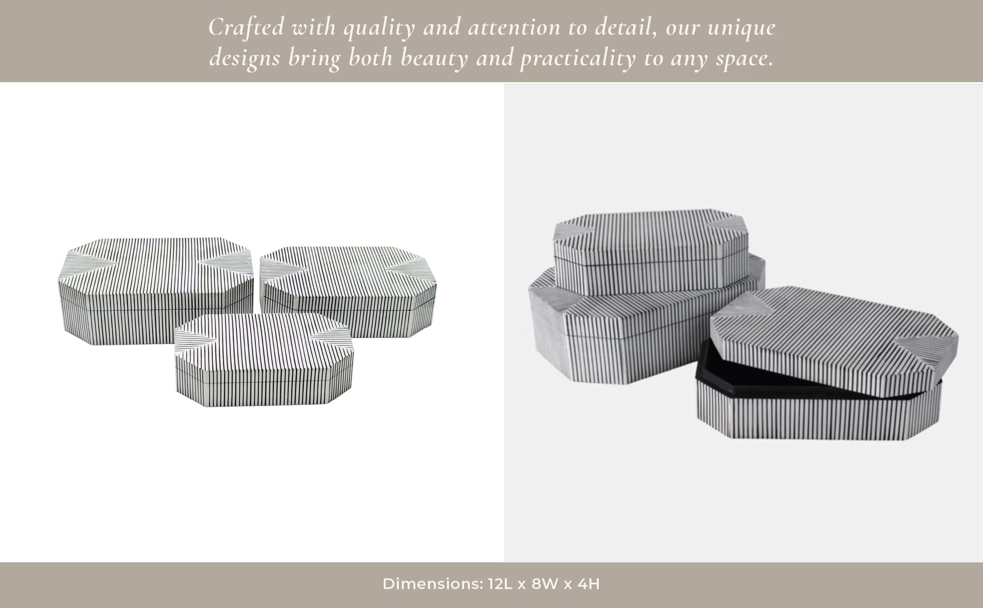 S/3 10/11/12" Grooved Octagon Boxes, White - Image 2