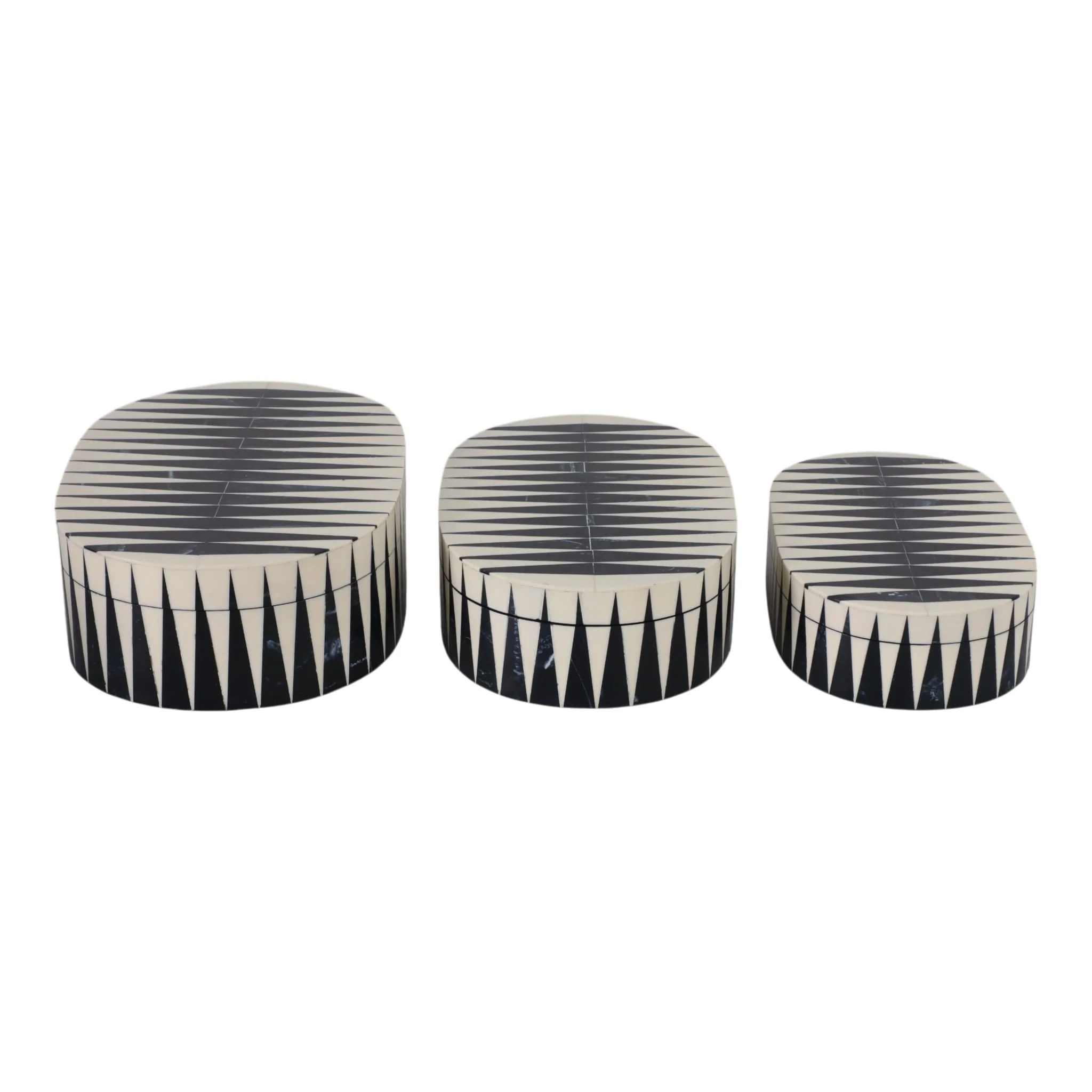 S/3 10/11/12" Oval Bold Lines Boxes, White/blue - Image 3