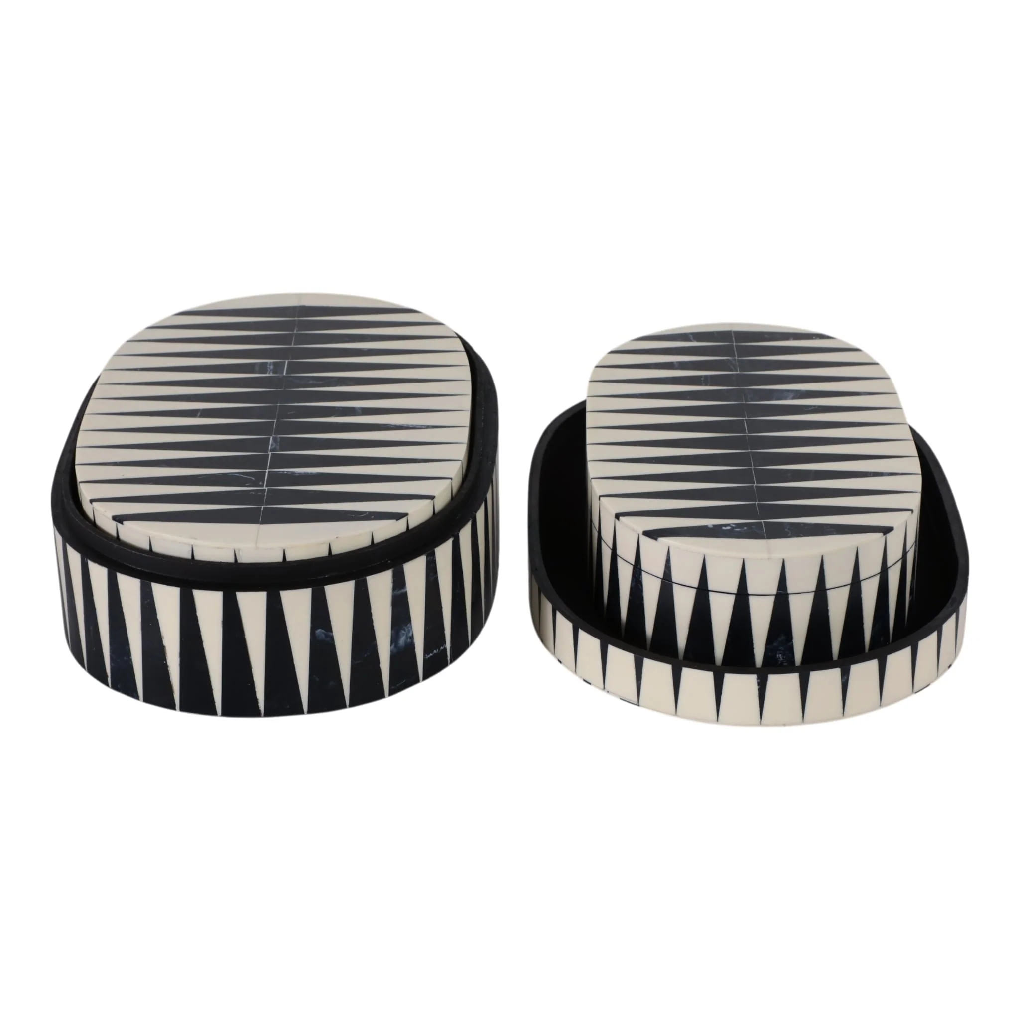 S/3 10/11/12" Oval Bold Lines Boxes, White/blue - Image 4