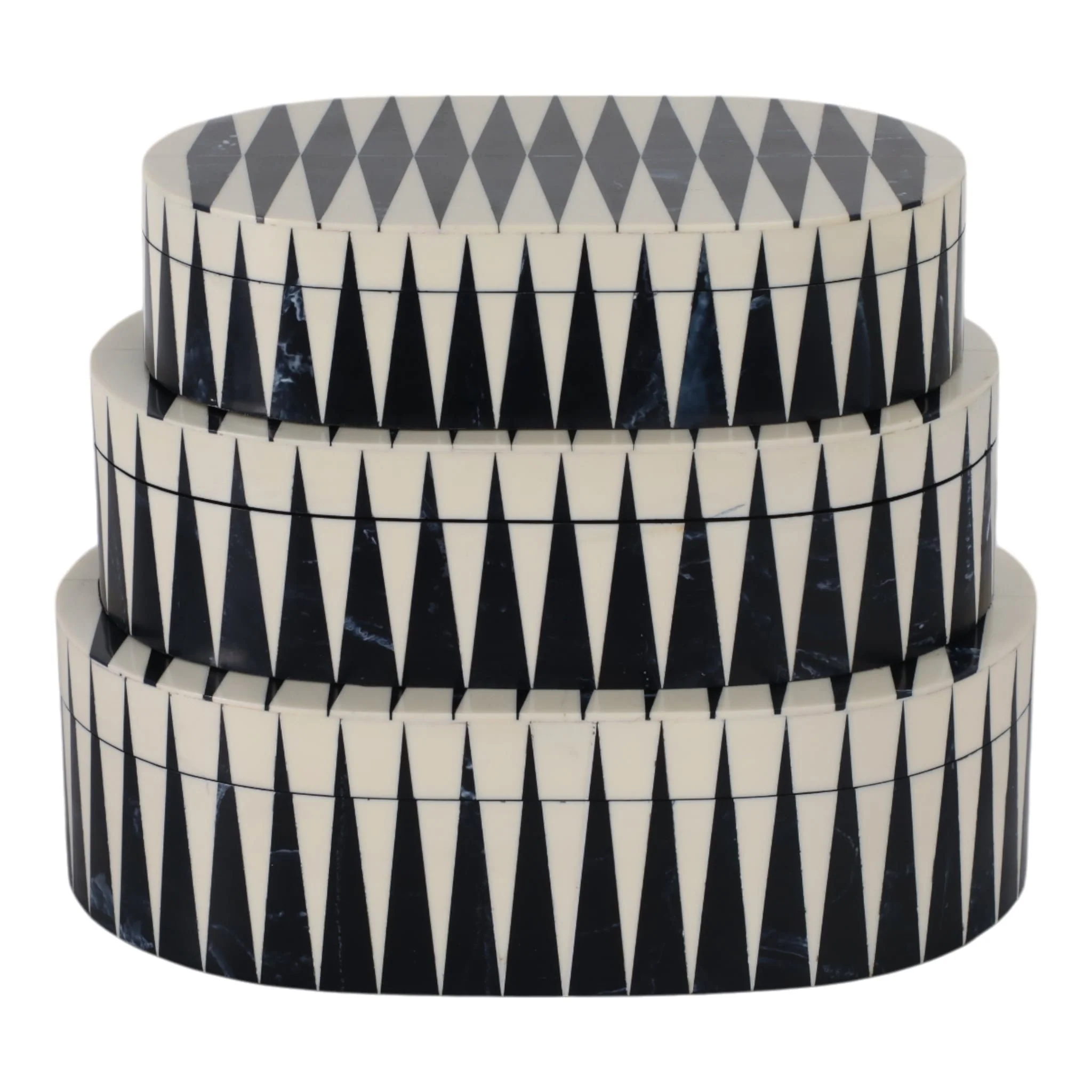 S/3 10/11/12" Oval Bold Lines Boxes, White/blue - Image 5