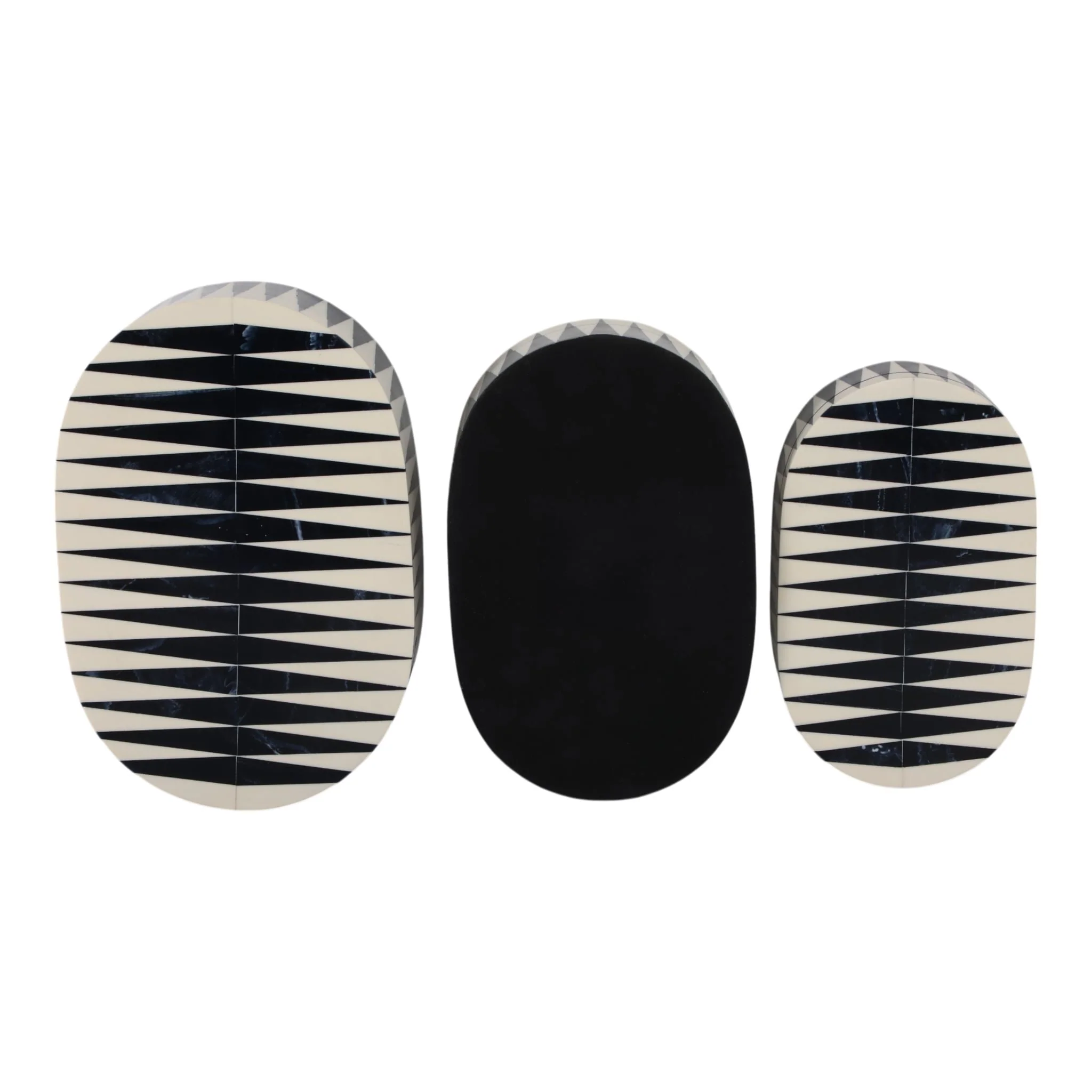 S/3 10/11/12" Oval Bold Lines Boxes, White/blue - Image 7