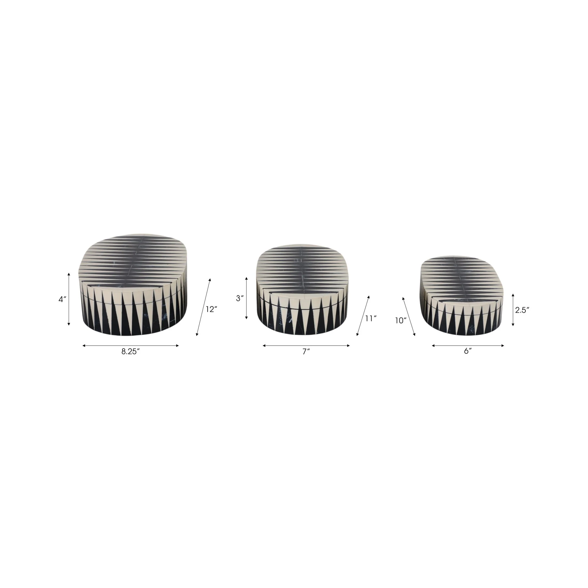 S/3 10/11/12" Oval Bold Lines Boxes, White/blue - Image 8