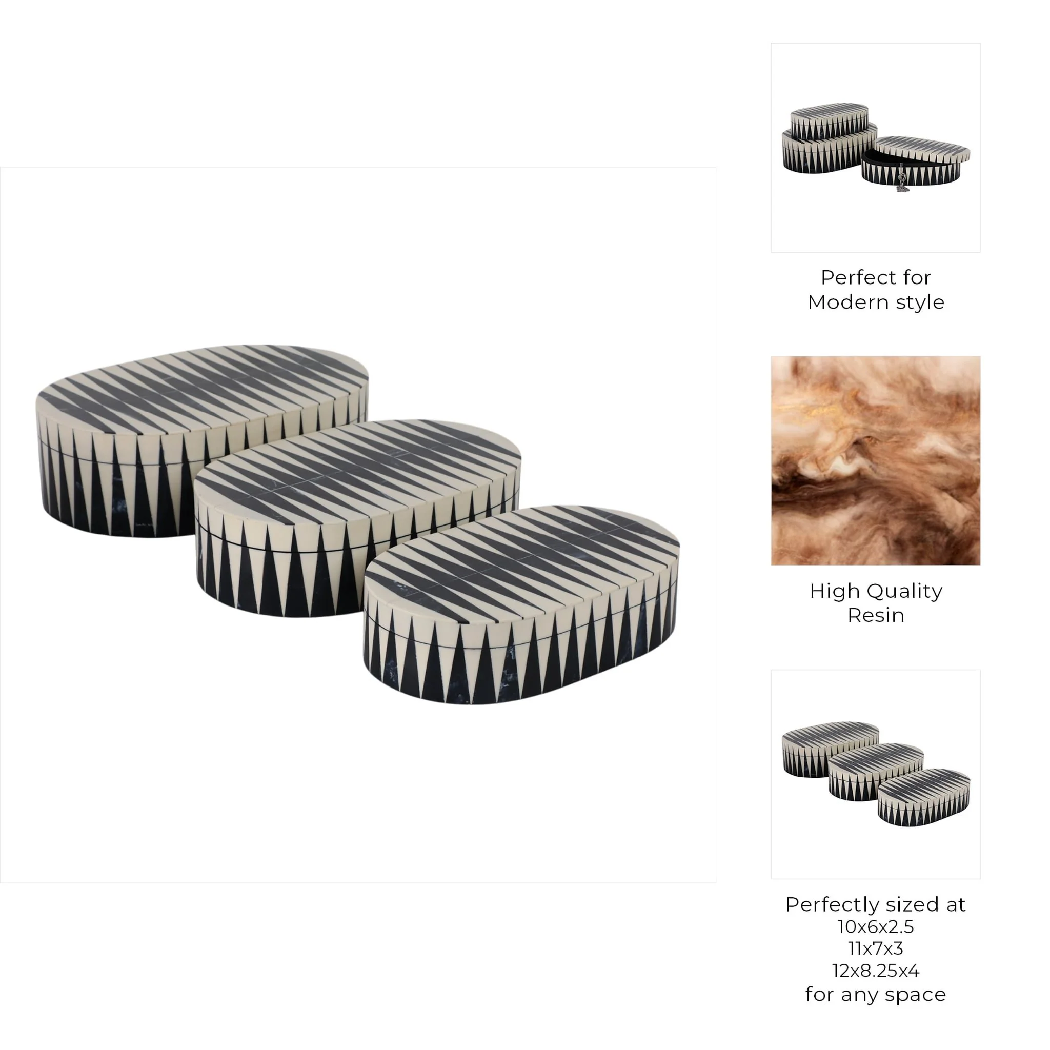 S/3 10/11/12" Oval Bold Lines Boxes, White/blue - Image 9