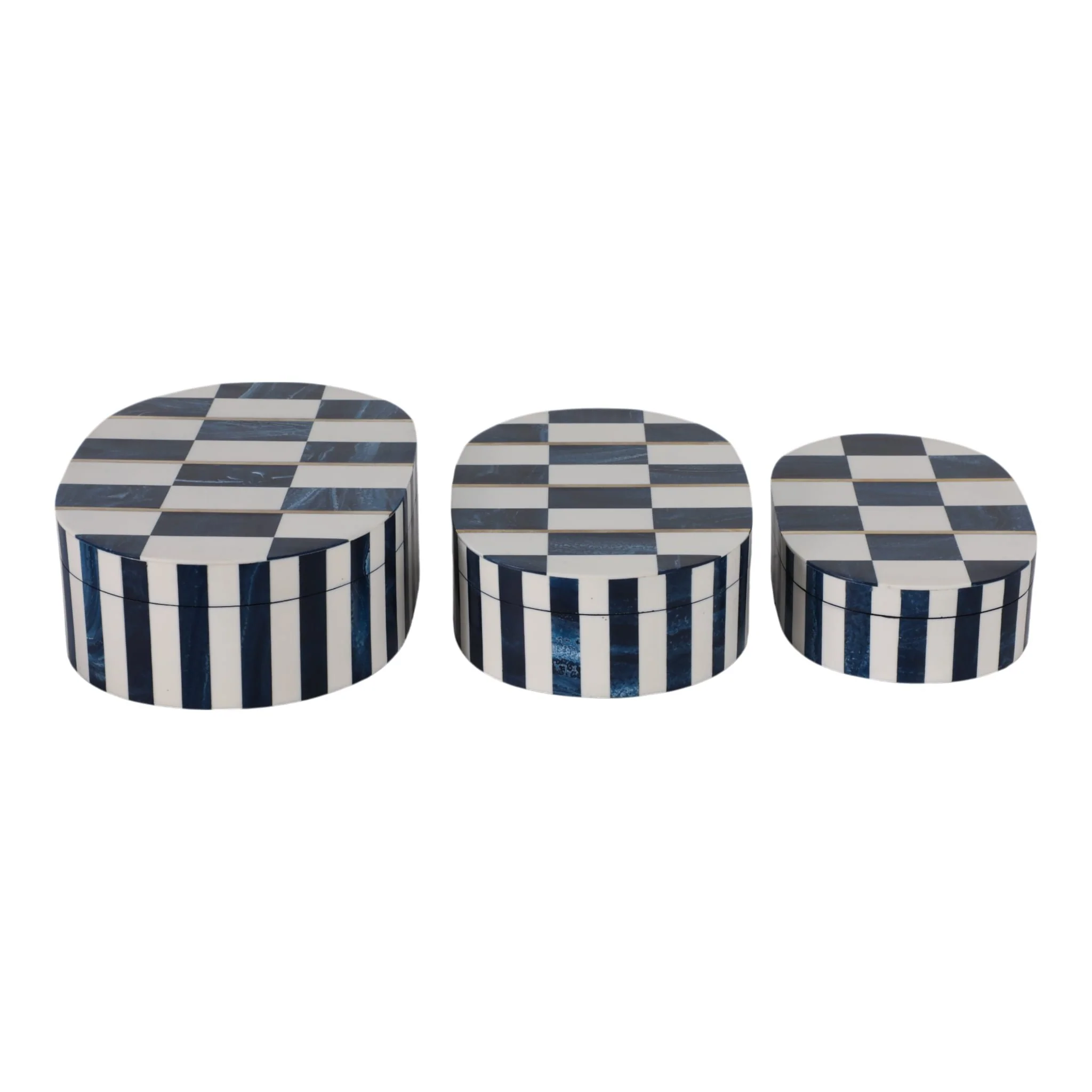S/3 10/11/12" Oval Checkered Boxes, White/blue - Image 3