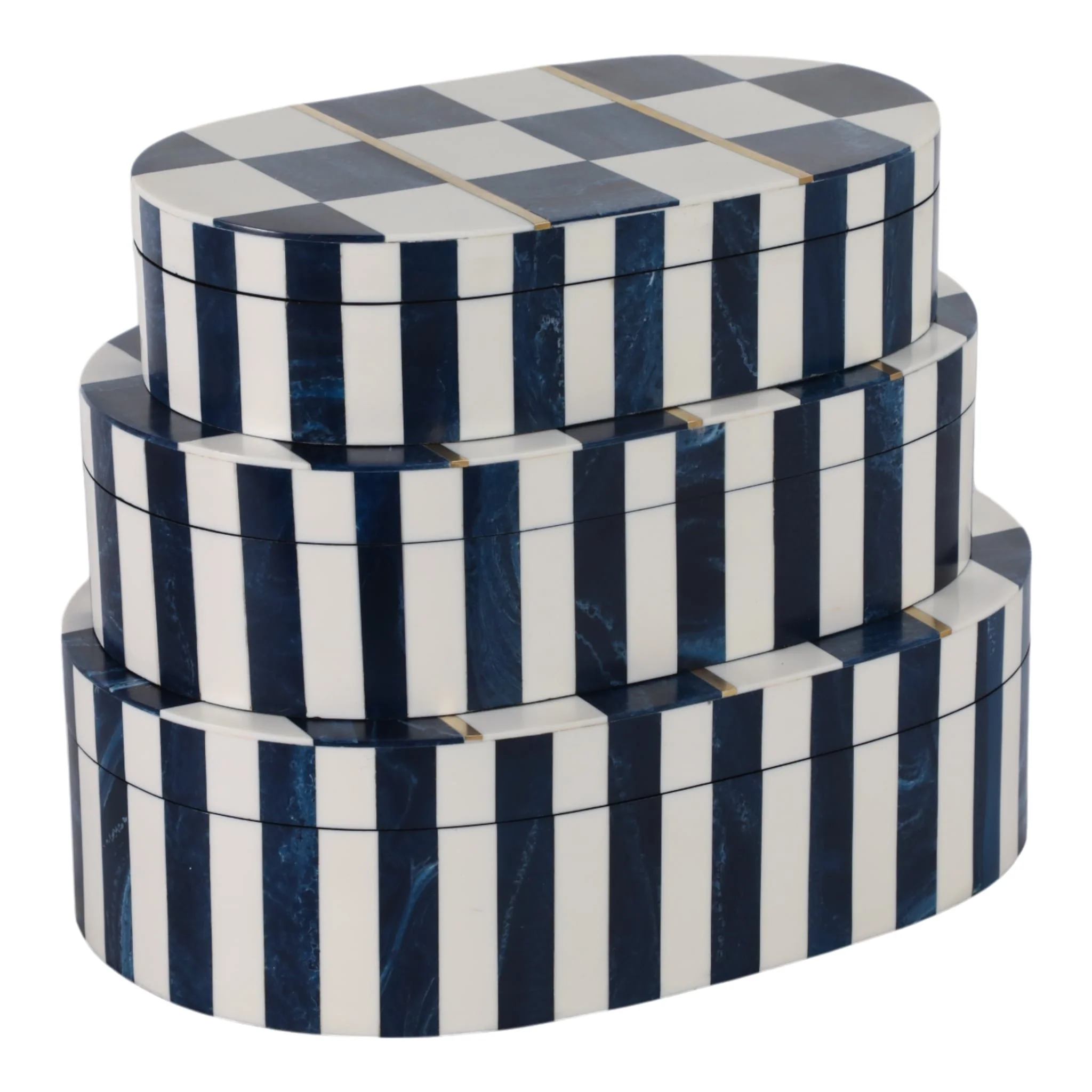 S/3 10/11/12" Oval Checkered Boxes, White/blue - Image 6