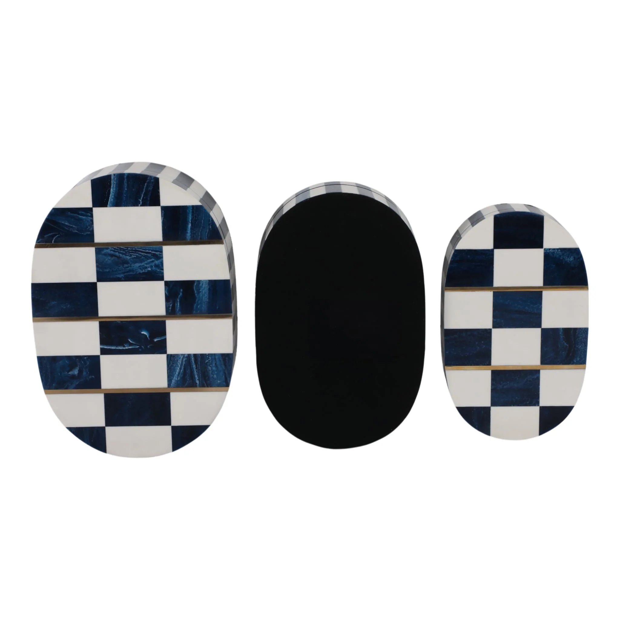 S/3 10/11/12" Oval Checkered Boxes, White/blue - Image 7