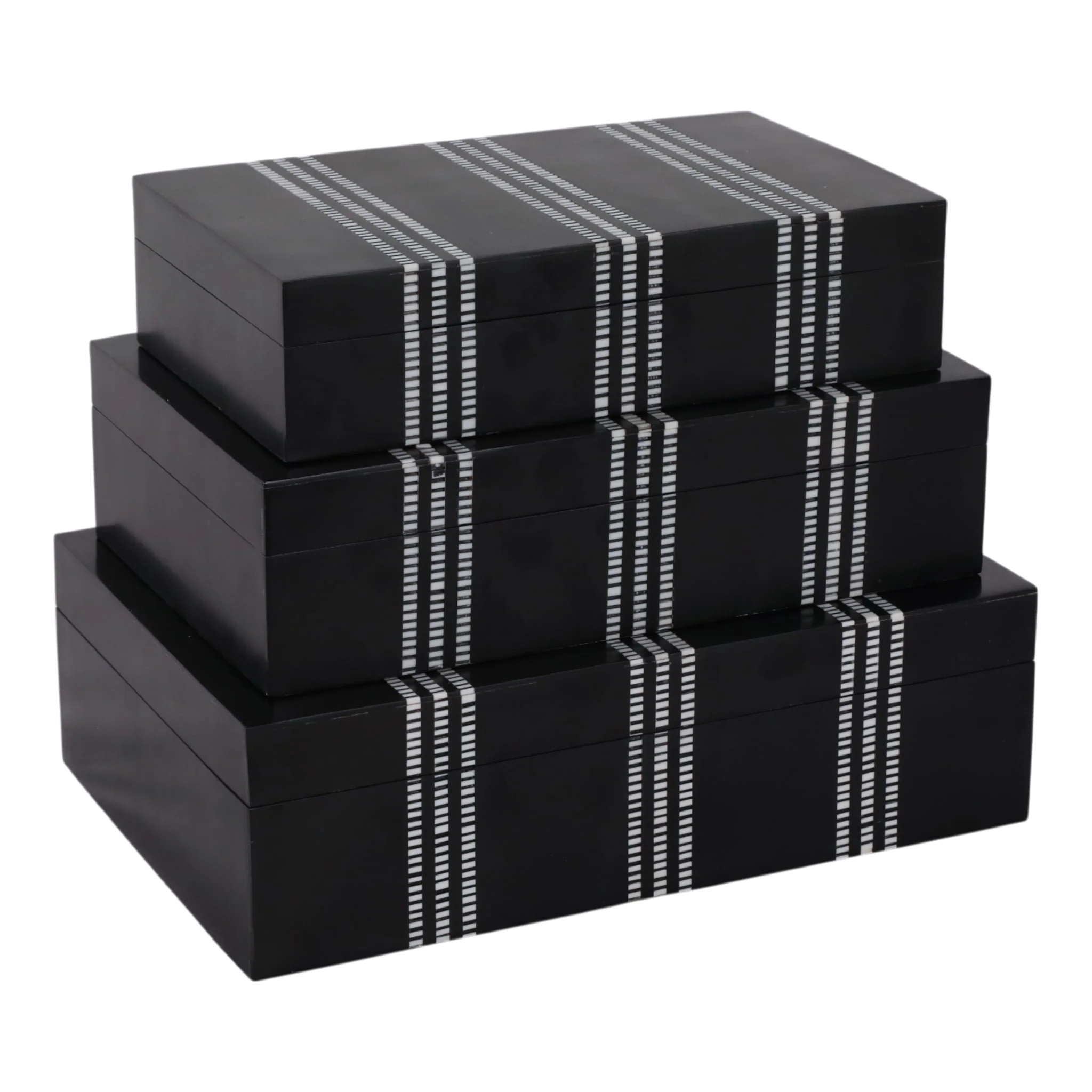 S/3 10/11/12" Ridged Stripes Boxes, Black/ivory - Image 5